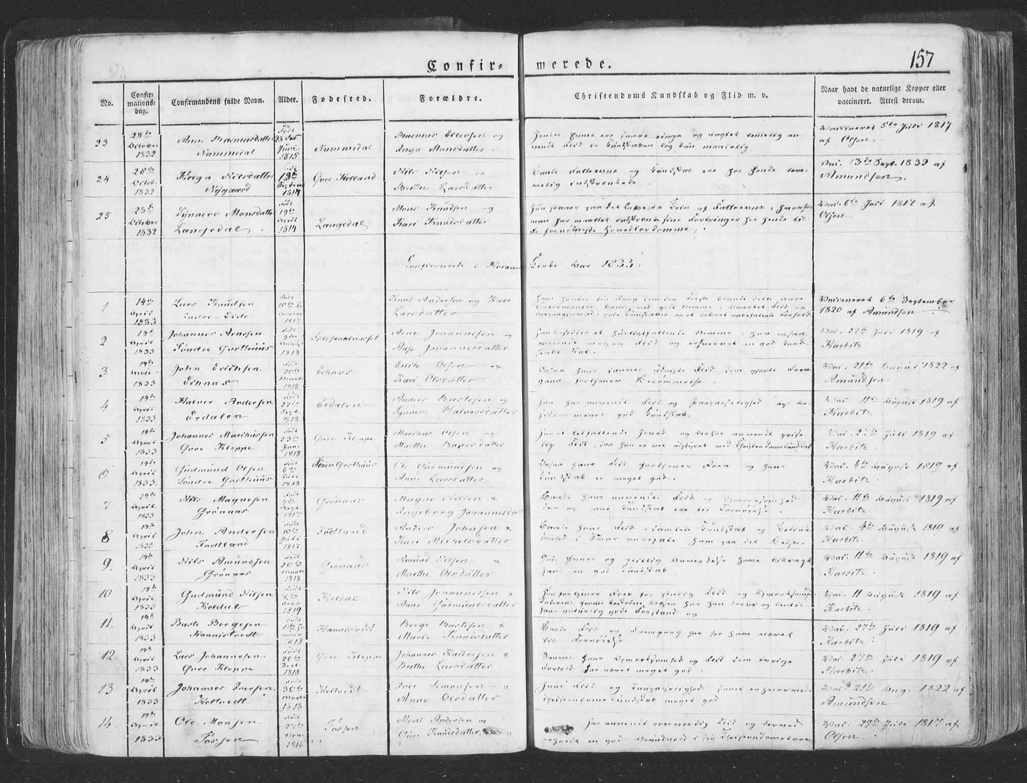 Hosanger sokneprestembete, AV/SAB-A-75801/H/Haa: Parish register (official) no. A 6, 1824-1835, p. 157