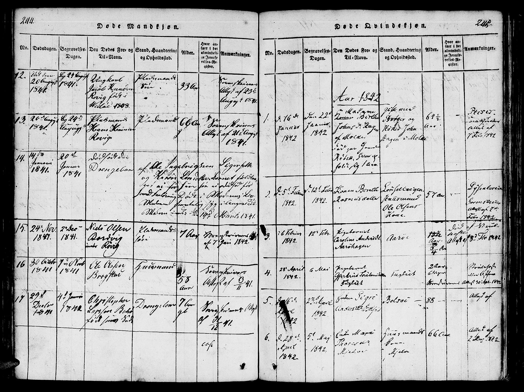 Ministerialprotokoller, klokkerbøker og fødselsregistre - Møre og Romsdal, AV/SAT-A-1454/555/L0652: Parish register (official) no. 555A03, 1817-1843, p. 244-245