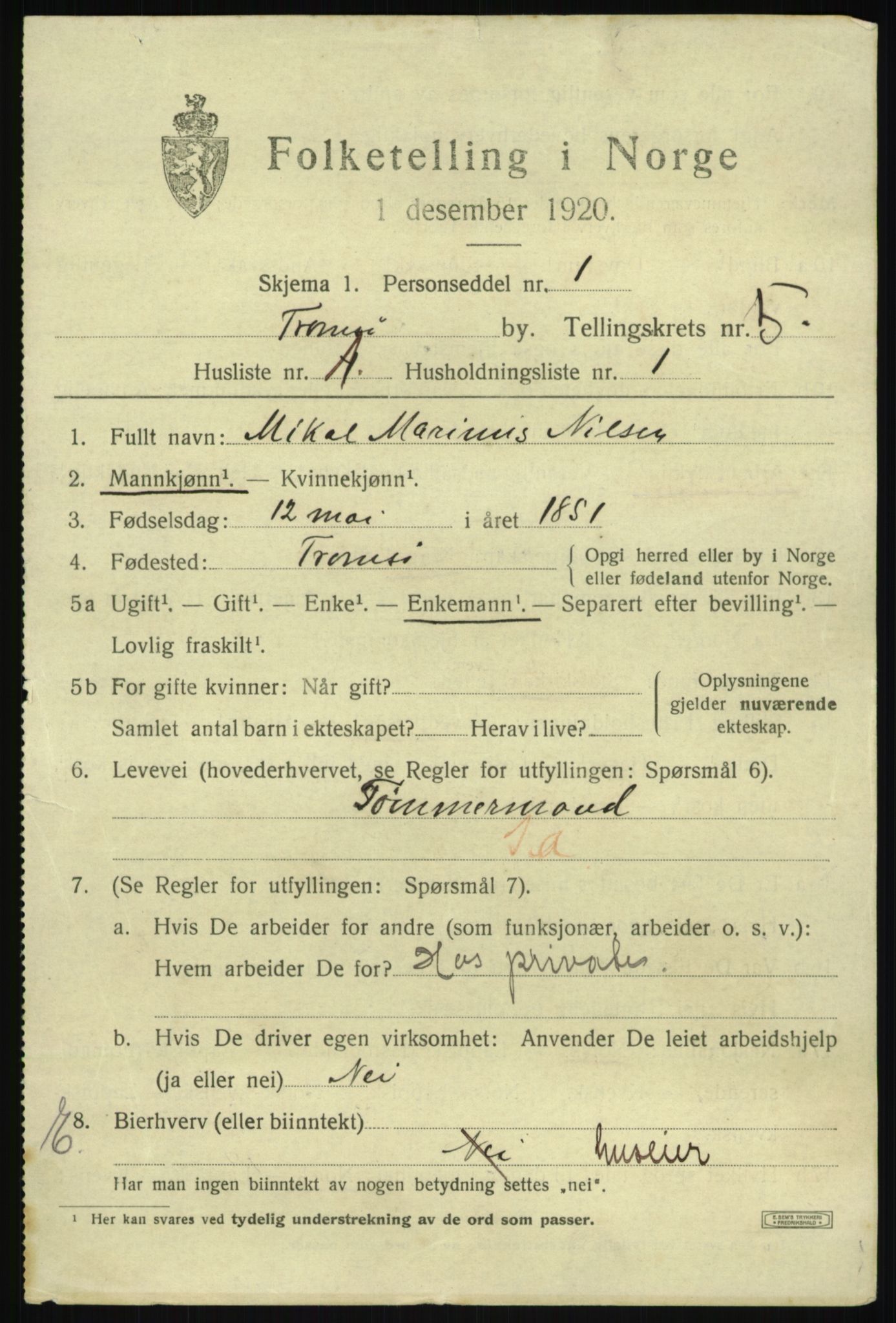 SATØ, 1920 census for Tromsø, 1920, p. 13533