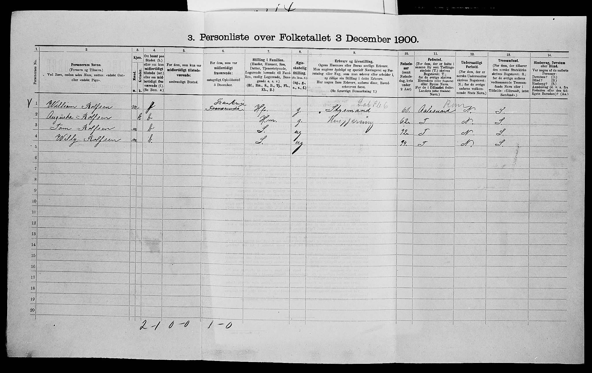 SAK, 1900 census for Arendal, 1900, p. 1812