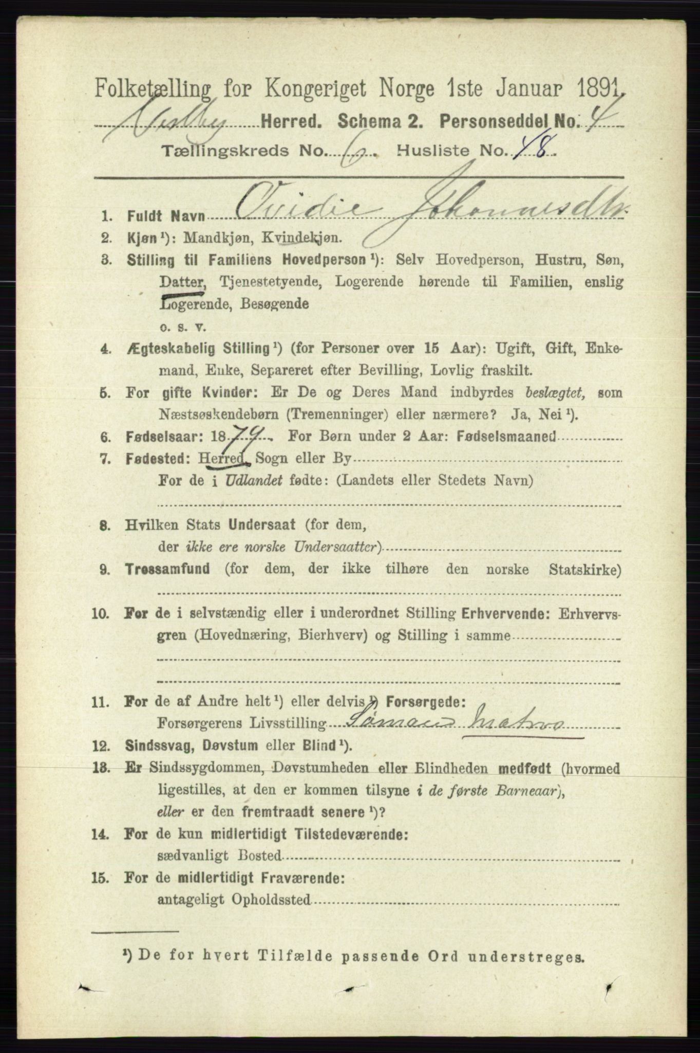 RA, 1891 census for 0211 Vestby, 1891, p. 3132