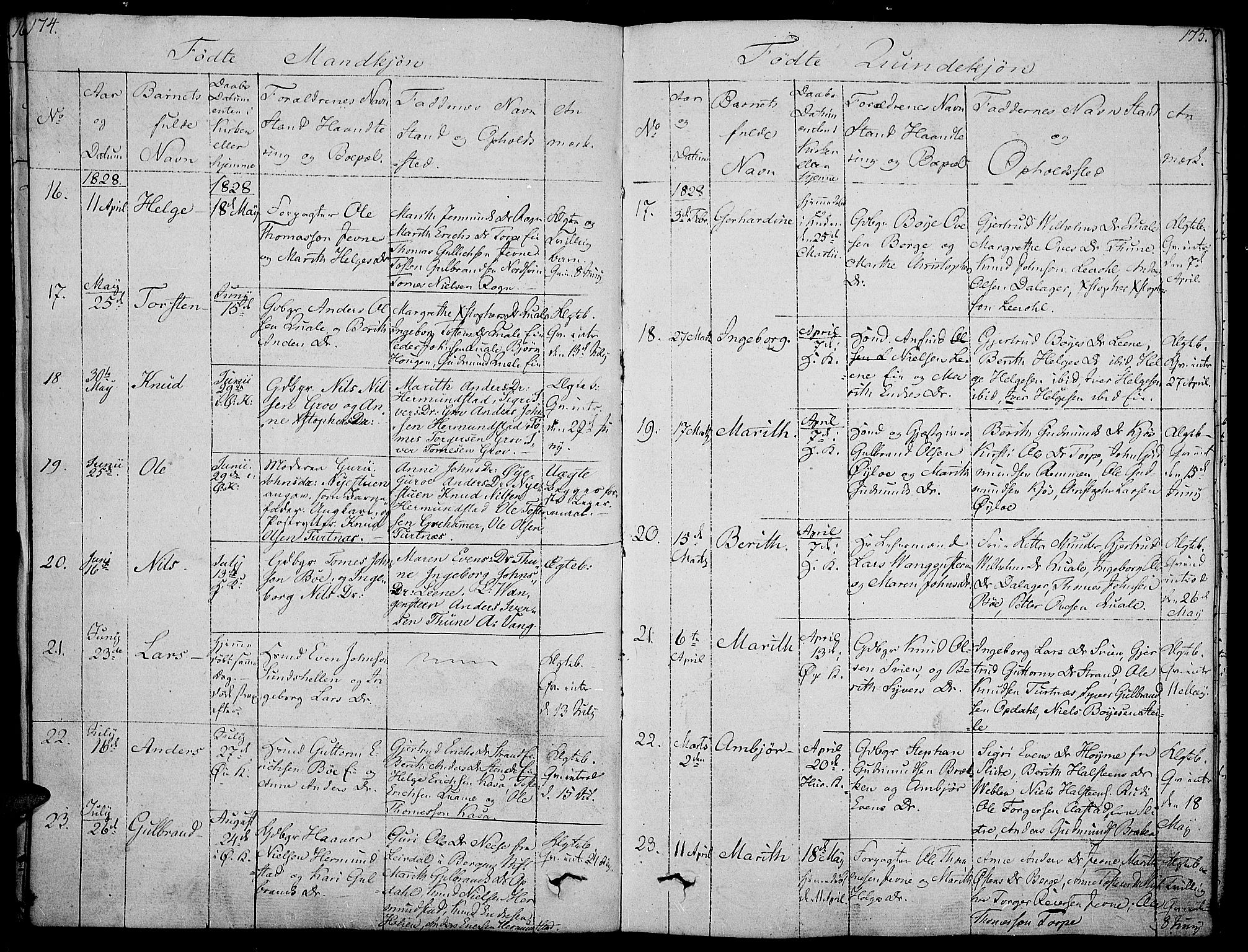 Vang prestekontor, Valdres, AV/SAH-PREST-140/H/Ha/L0003: Parish register (official) no. 3, 1809-1831, p. 174-175