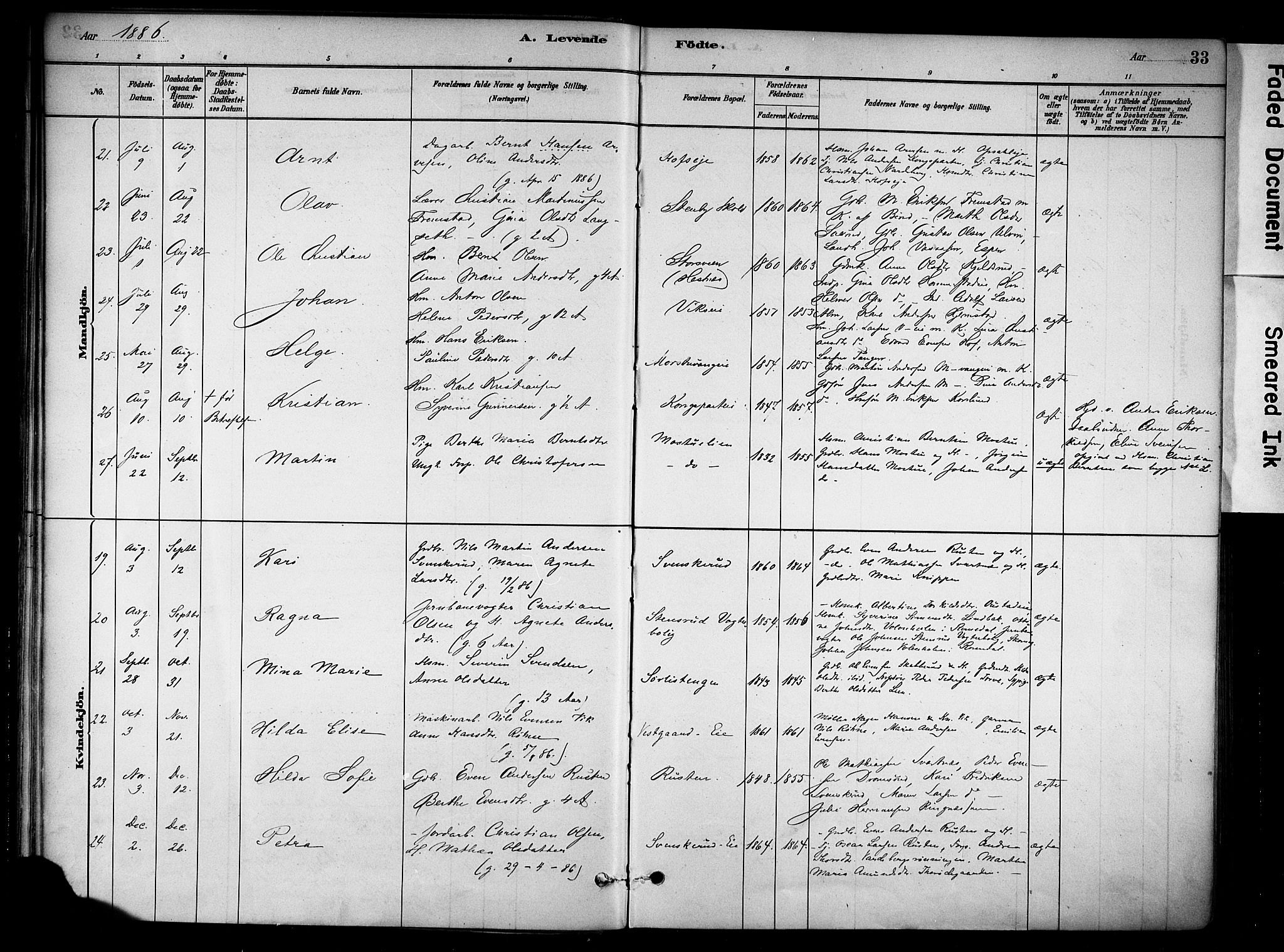 Stange prestekontor, AV/SAH-PREST-002/K/L0018: Parish register (official) no. 18, 1880-1896, p. 33