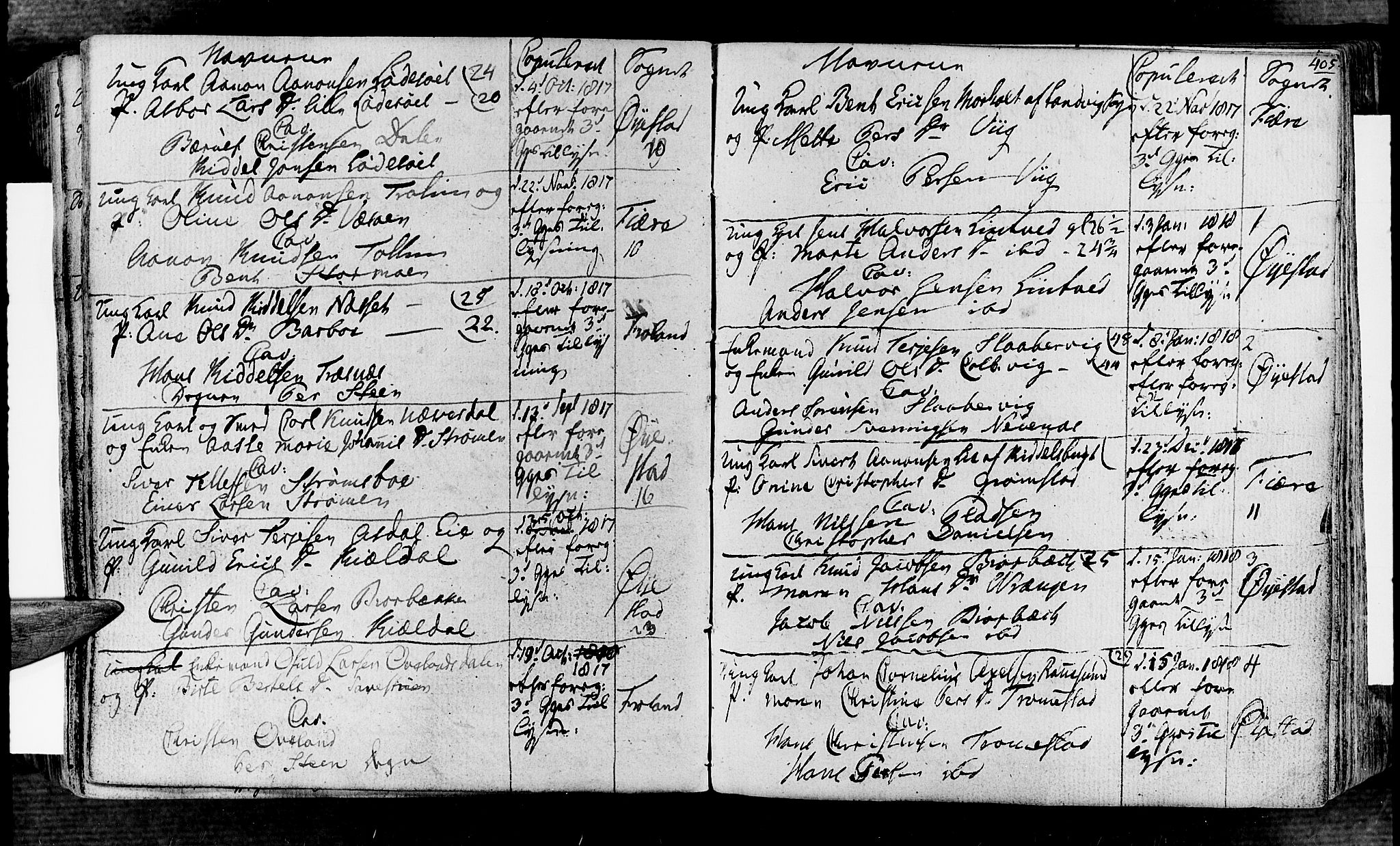 Øyestad sokneprestkontor, SAK/1111-0049/F/Fa/L0011: Parish register (official) no. A 11, 1805-1824, p. 405