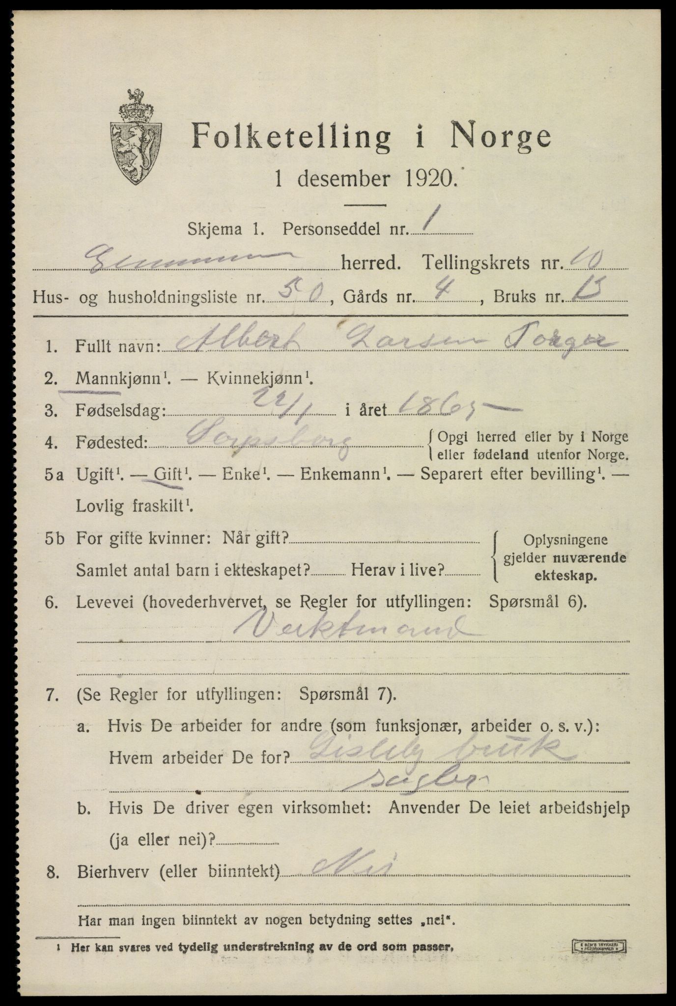 SAO, 1920 census for Glemmen, 1920, p. 25513