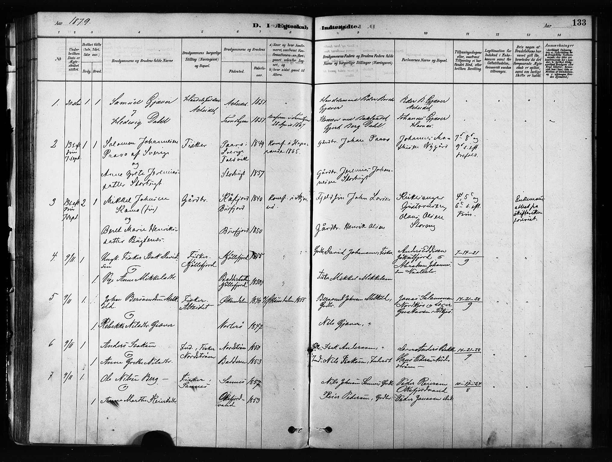 Skjervøy sokneprestkontor, SATØ/S-1300/H/Ha/Haa/L0012kirke: Parish register (official) no. 12, 1878-1891, p. 133