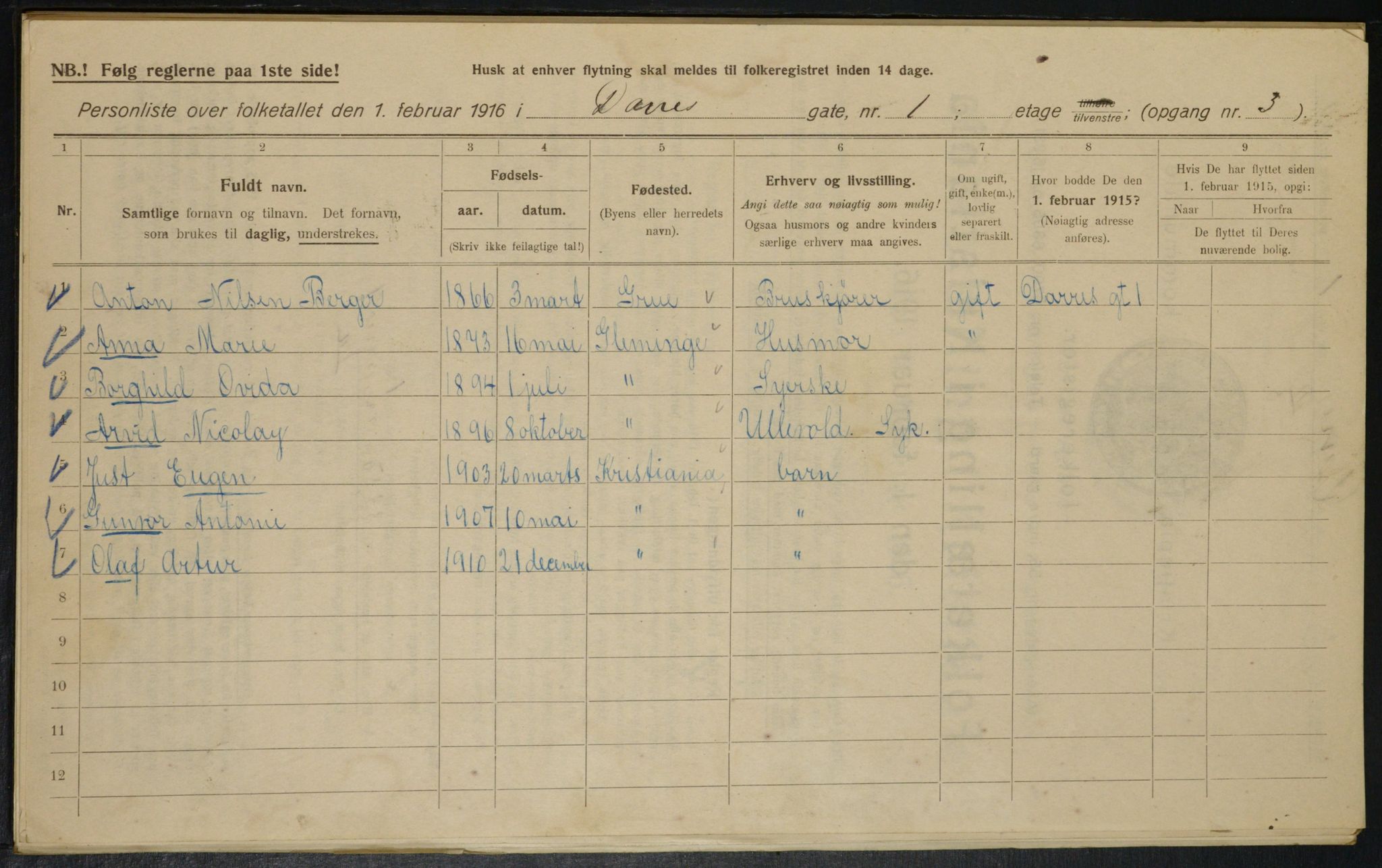 OBA, Municipal Census 1916 for Kristiania, 1916, p. 15389