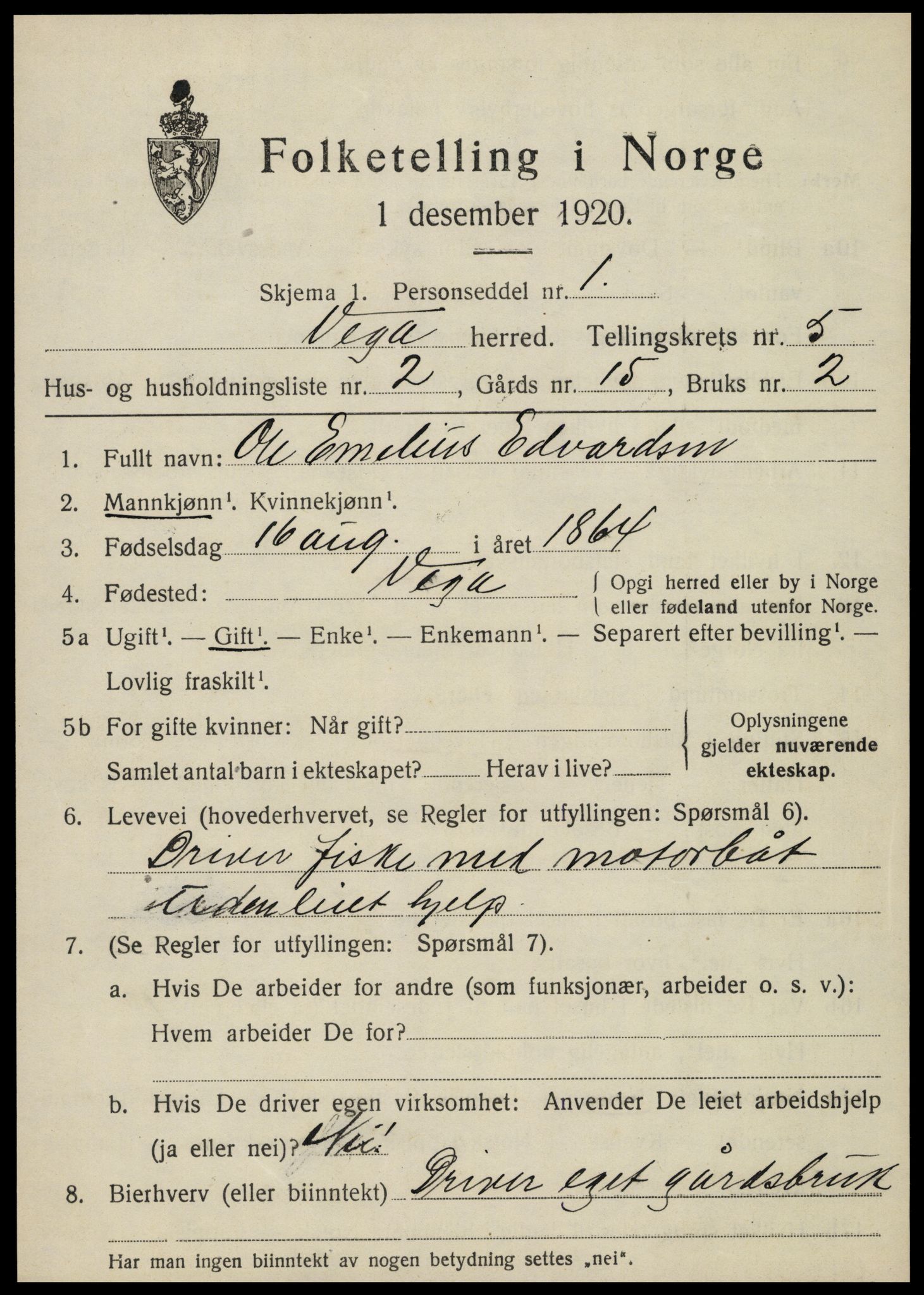 SAT, 1920 census for Vega, 1920, p. 2447