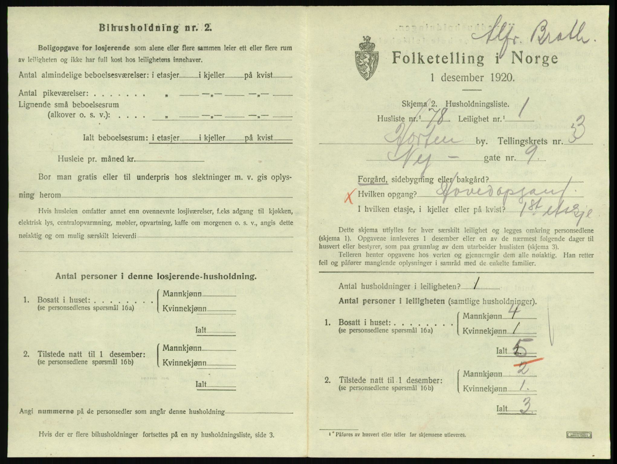 SAKO, 1920 census for Horten, 1920, p. 4395