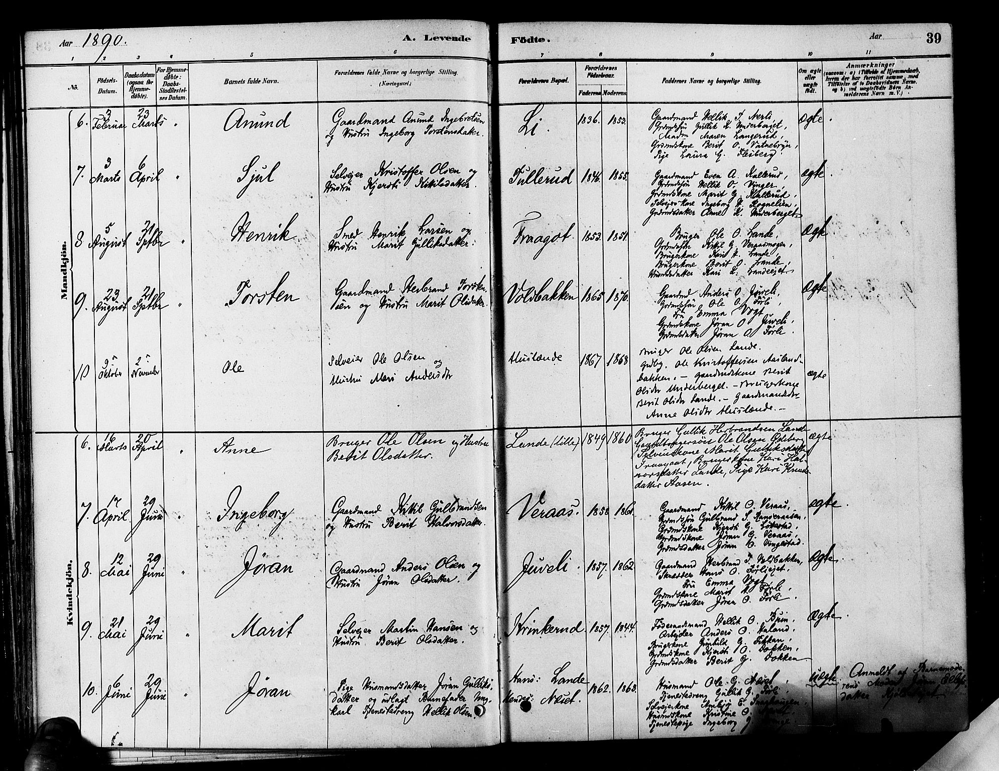 Flesberg kirkebøker, SAKO/A-18/F/Fa/L0008: Parish register (official) no. I 8, 1879-1899, p. 39