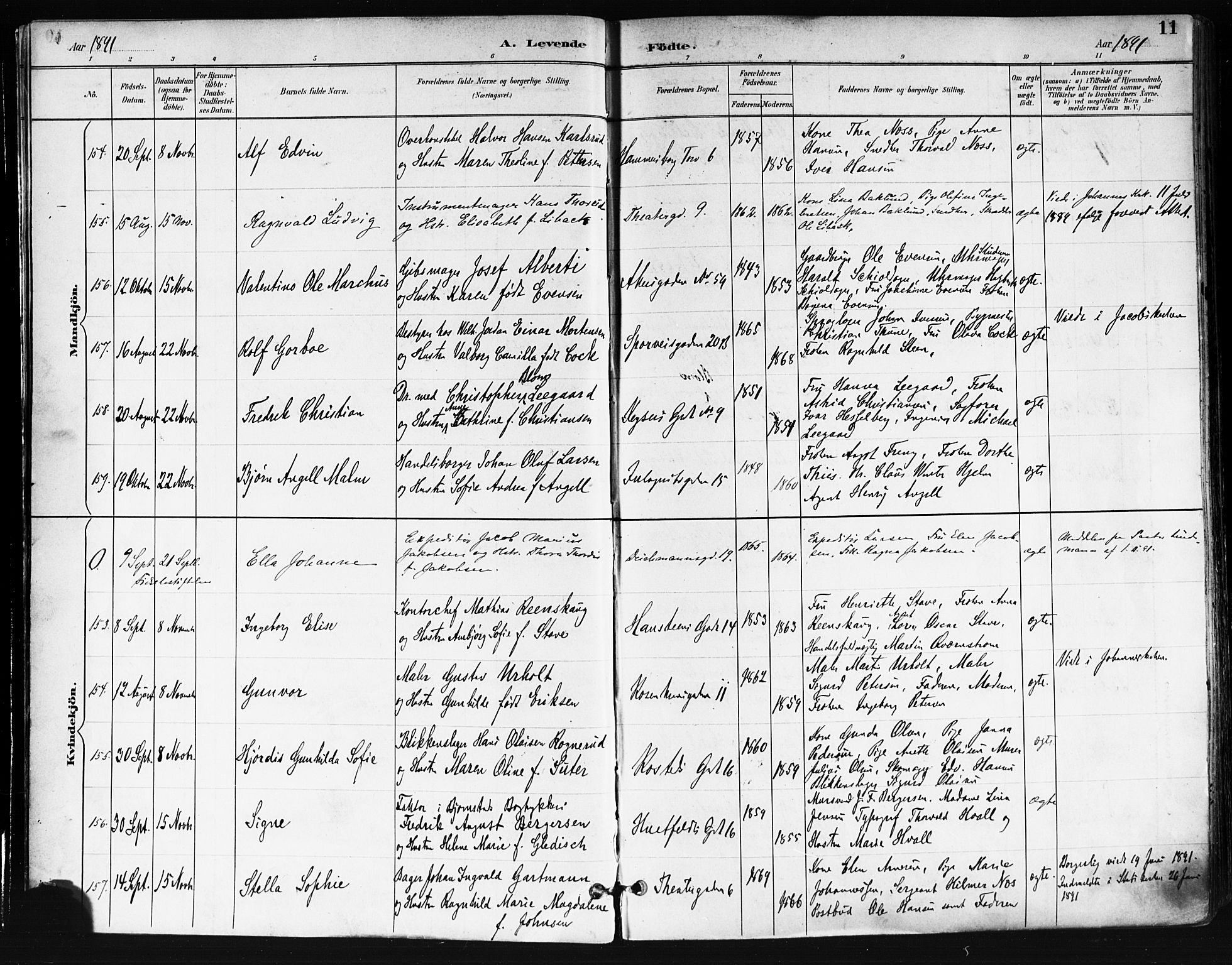 Trefoldighet prestekontor Kirkebøker, AV/SAO-A-10882/F/Fa/L0006: Parish register (official) no. I 6, 1891-1899, p. 11