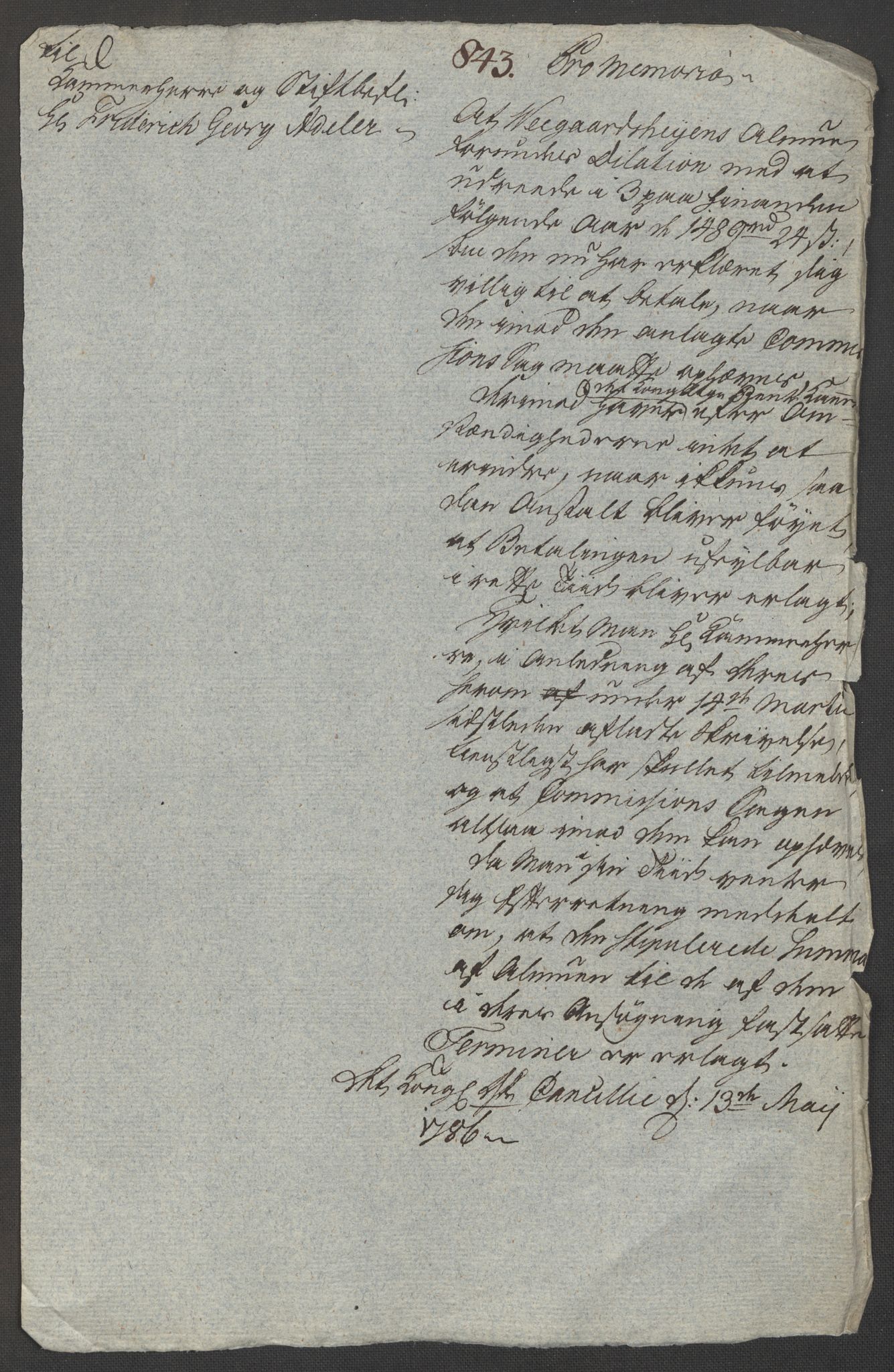 Danske Kanselli, Skapsaker, AV/RA-EA-4061/F/L0095: Skap 16, pakke 7 I, 1785-1786, p. 71