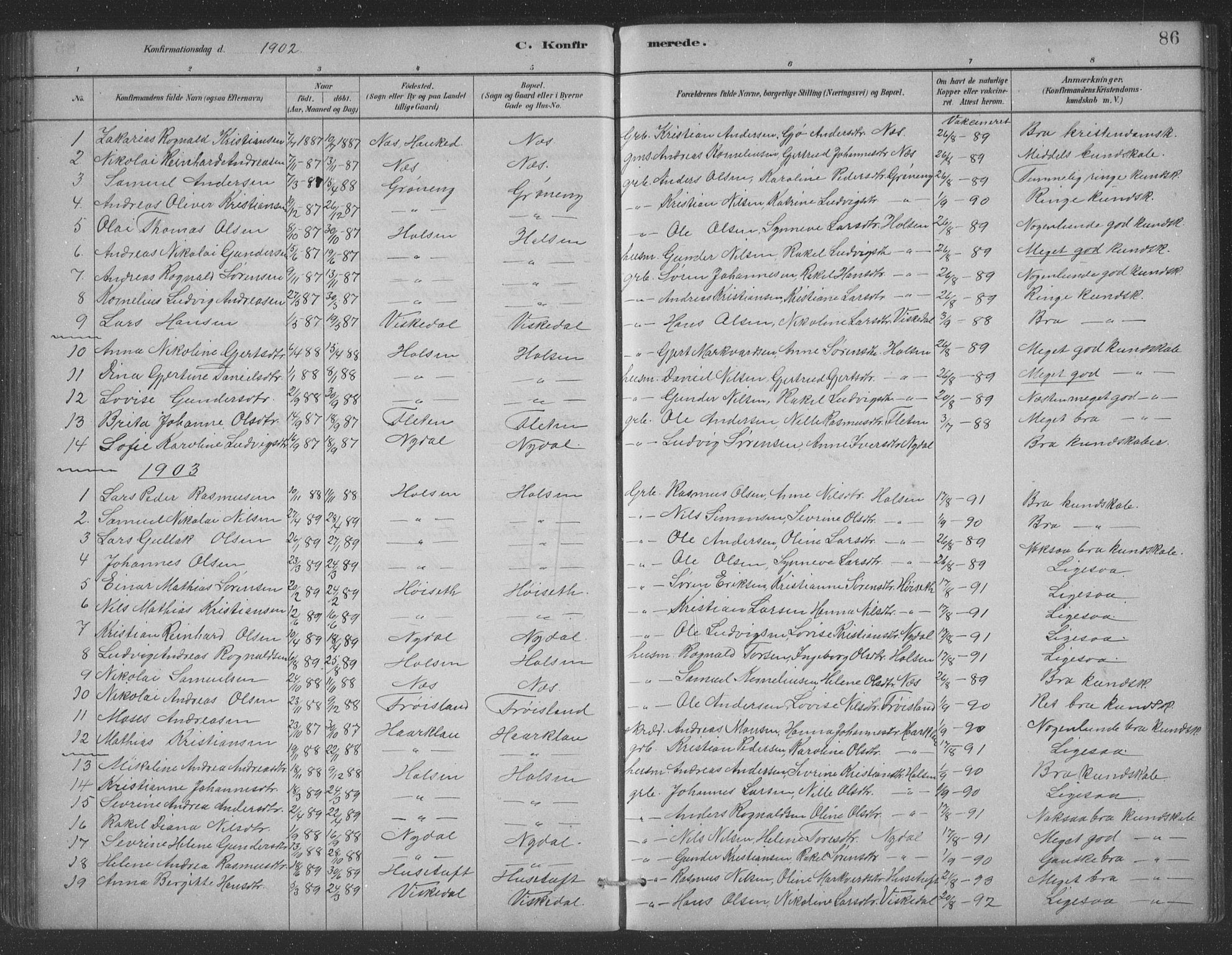 Førde sokneprestembete, AV/SAB-A-79901/H/Hab/Habc/L0002: Parish register (copy) no. C 2, 1881-1911, p. 86