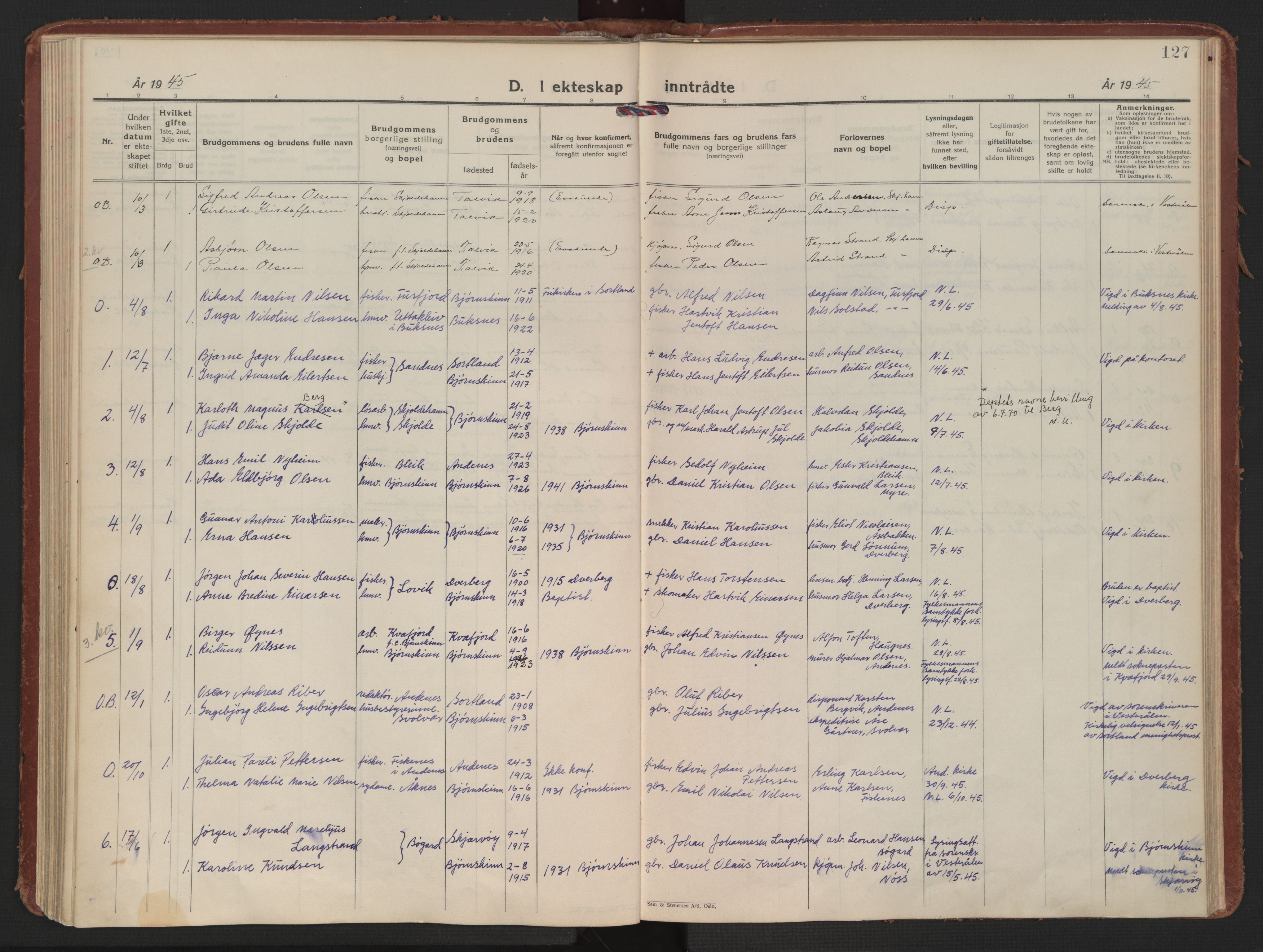 Ministerialprotokoller, klokkerbøker og fødselsregistre - Nordland, AV/SAT-A-1459/898/L1424: Parish register (official) no. 898A04, 1928-1946, p. 127