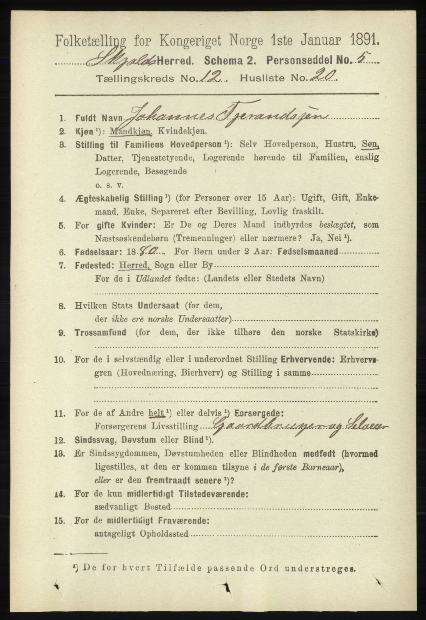 RA, 1891 census for 1154 Skjold, 1891, p. 2365