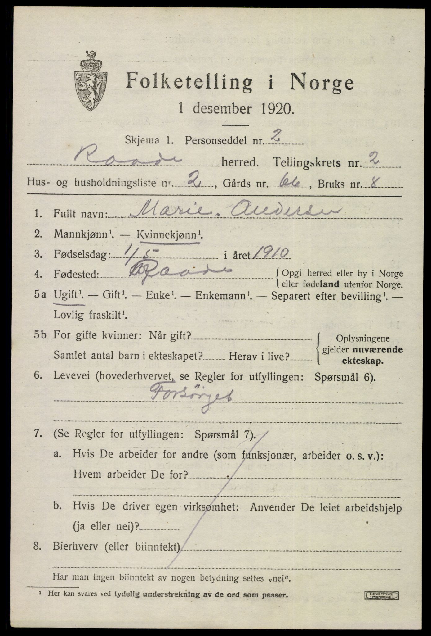 SAO, 1920 census for Råde, 1920, p. 2172