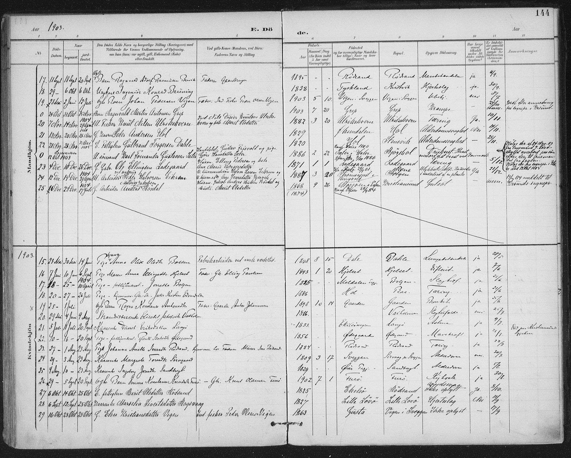 Ministerialprotokoller, klokkerbøker og fødselsregistre - Møre og Romsdal, AV/SAT-A-1454/569/L0820: Parish register (official) no. 569A06, 1900-1911, p. 144