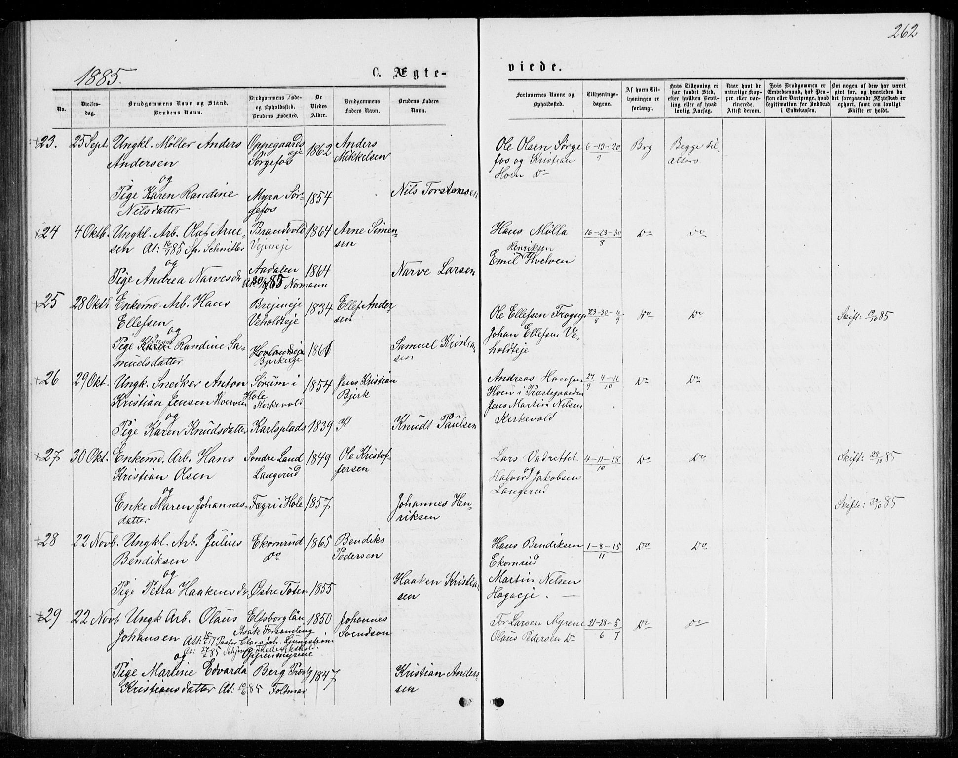 Norderhov kirkebøker, AV/SAKO-A-237/G/Ga/L0007: Parish register (copy) no. I 7, 1877-1887, p. 262