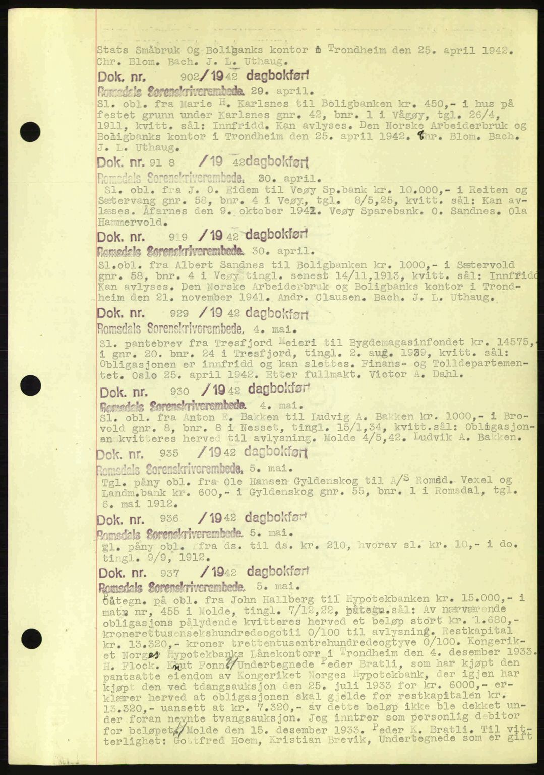 Romsdal sorenskriveri, AV/SAT-A-4149/1/2/2C: Mortgage book no. C1a, 1936-1945, Diary no: : 902/1942