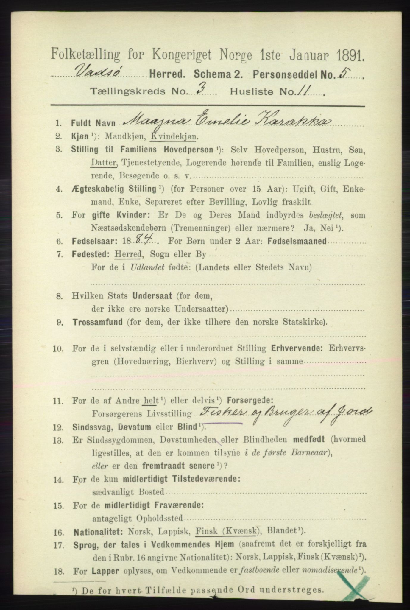 RA, 1891 census for 2029 Vadsø, 1891, p. 882