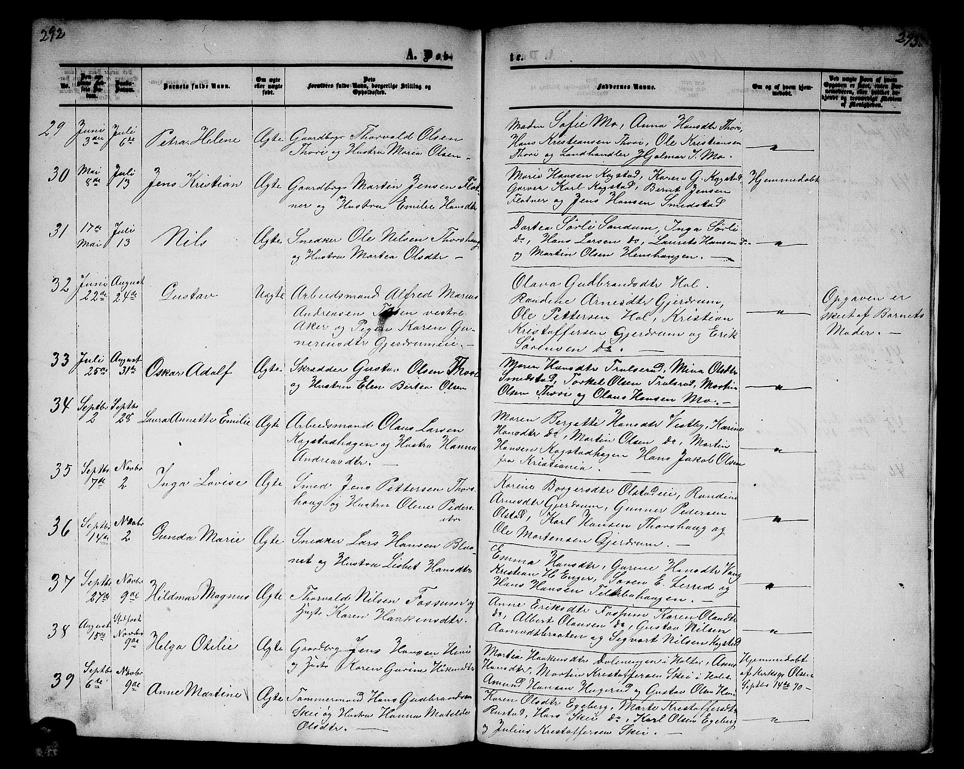 Gjerdrum prestekontor Kirkebøker, AV/SAO-A-10412b/G/Ga/L0004: Parish register (copy) no. I 4, 1858-1890, p. 292-293