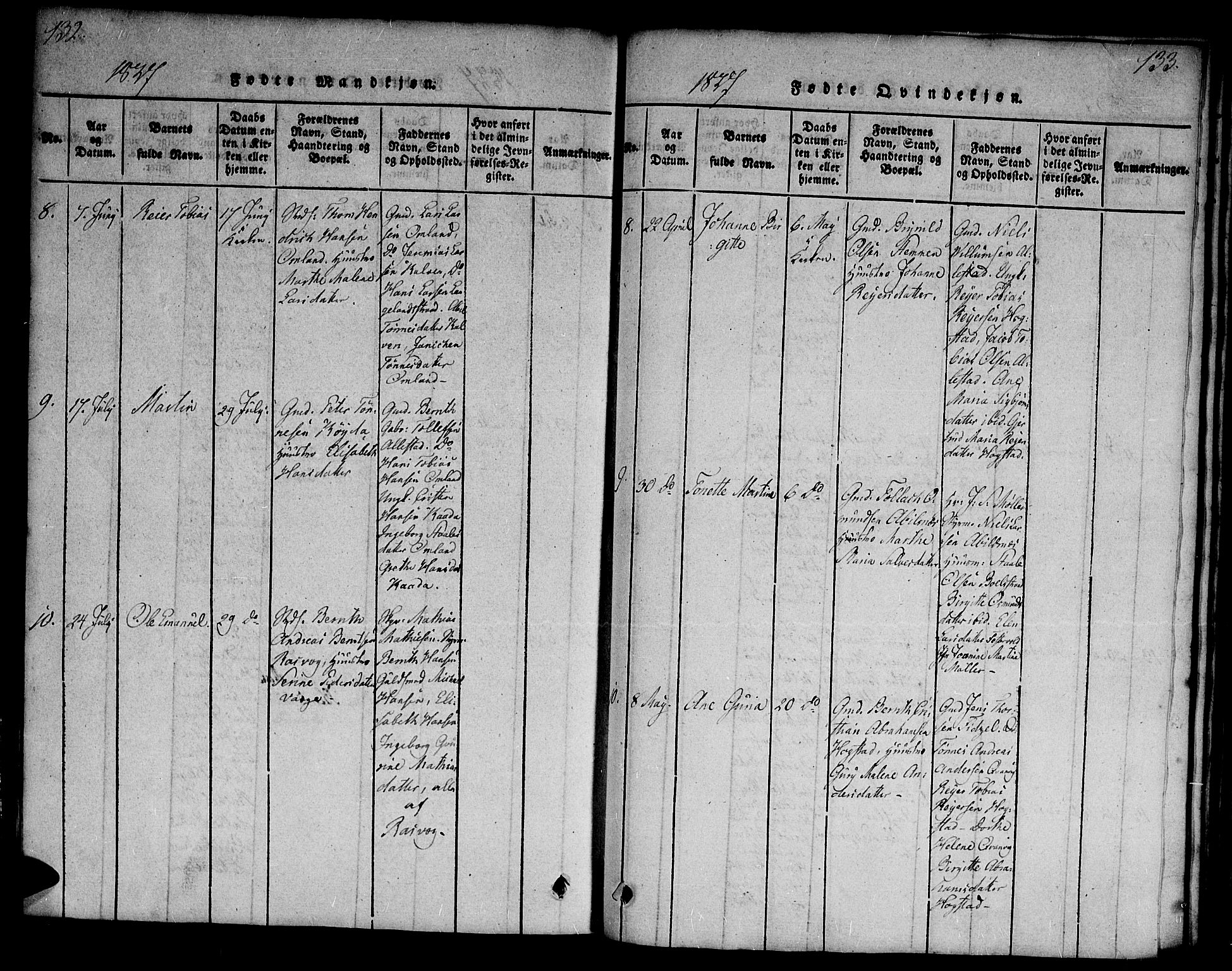 Flekkefjord sokneprestkontor, AV/SAK-1111-0012/F/Fa/Fab/L0003: Parish register (official) no. A 3, 1815-1830, p. 132-133