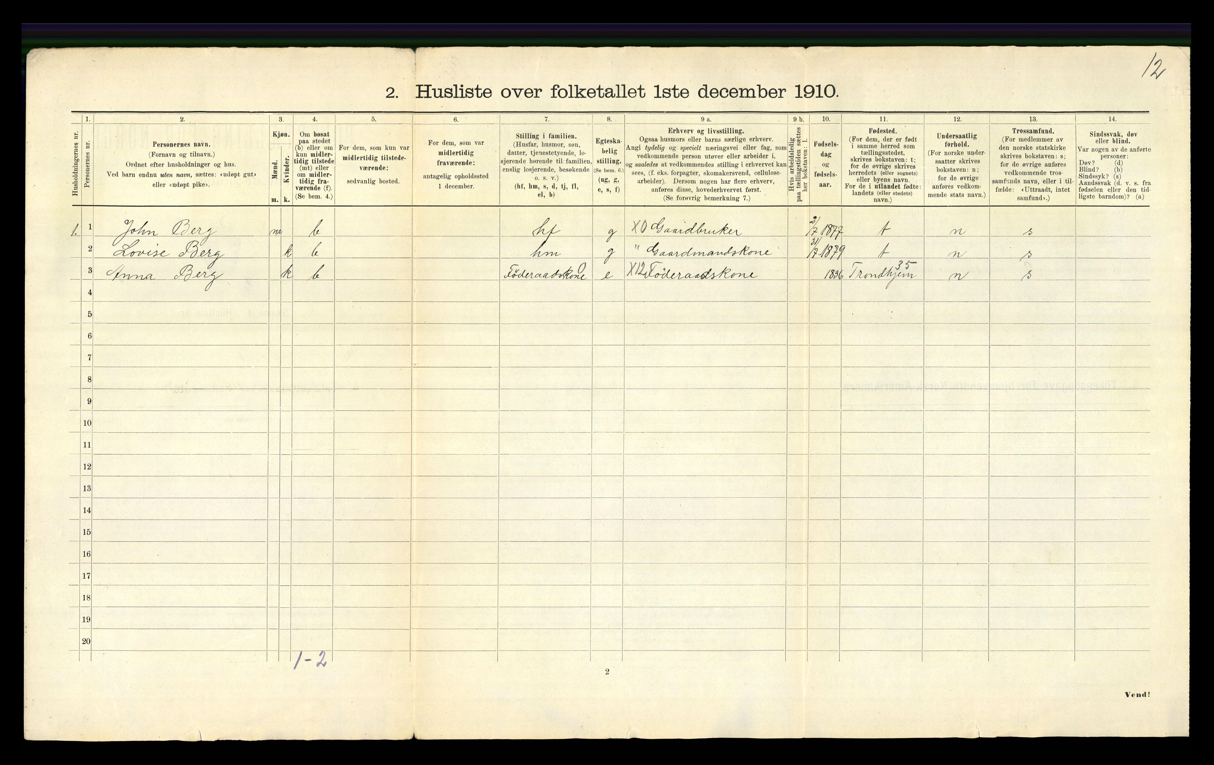 RA, 1910 census for Stod, 1910, p. 20