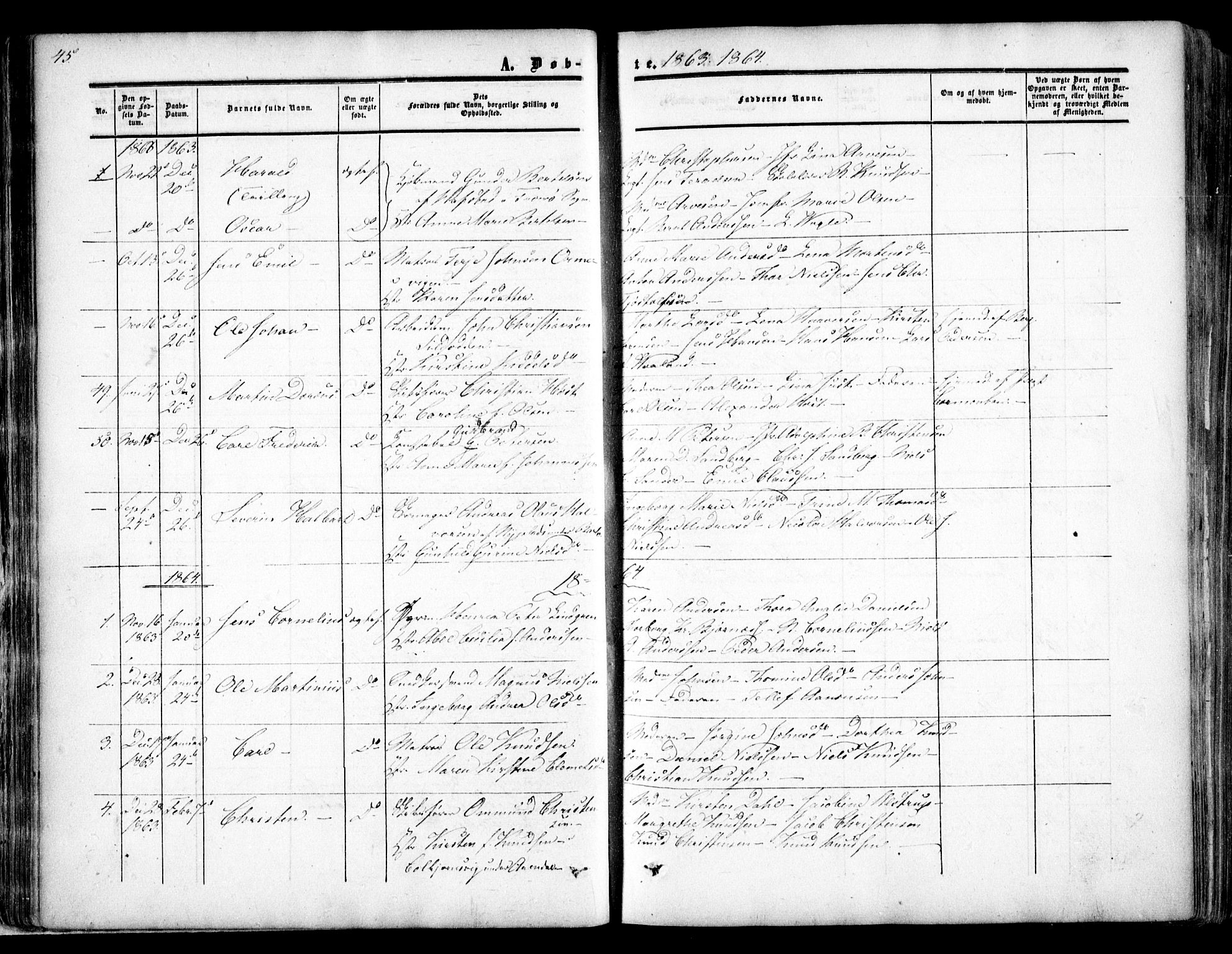 Arendal sokneprestkontor, Trefoldighet, AV/SAK-1111-0040/F/Fa/L0006: Parish register (official) no. A 6, 1855-1868, p. 45