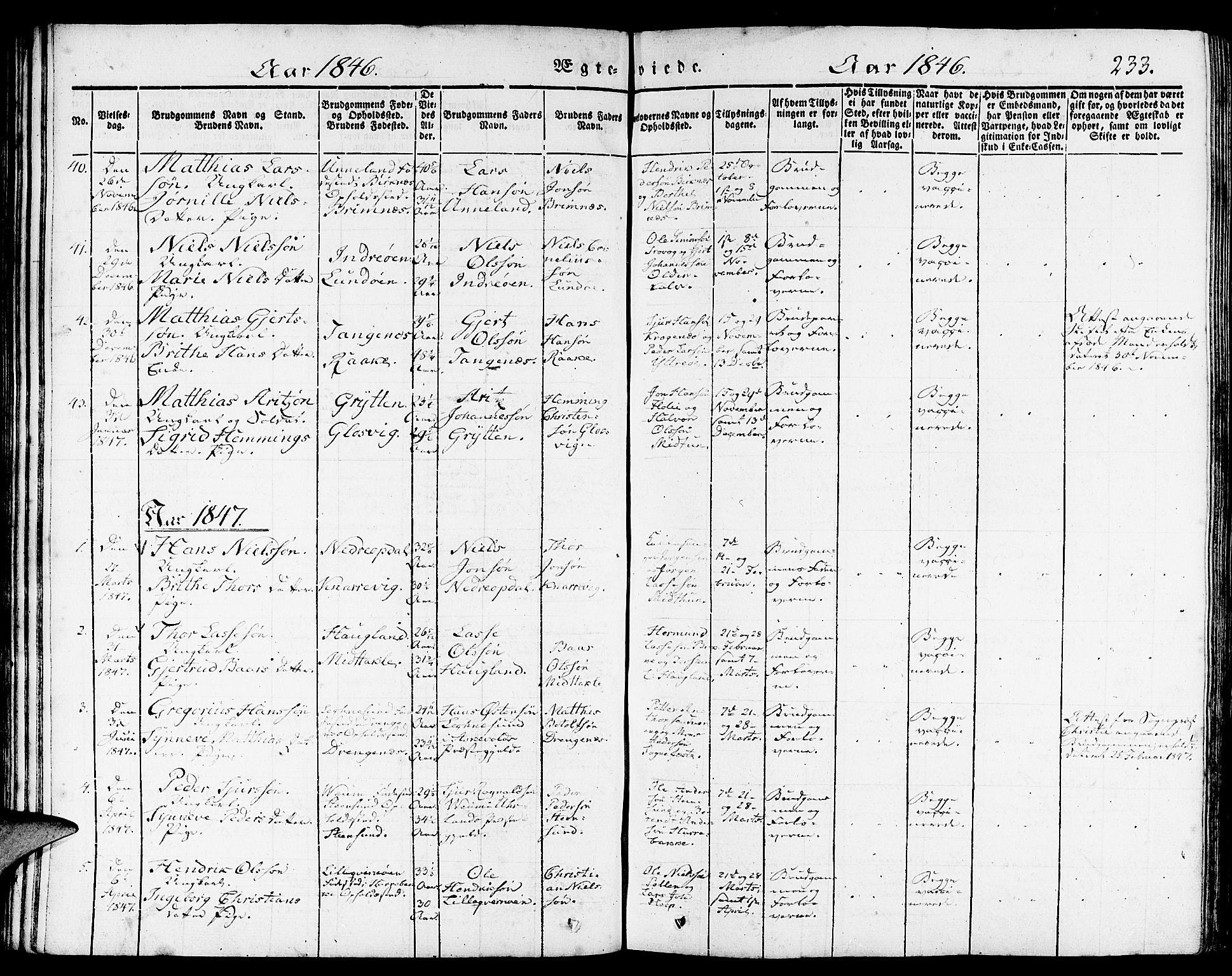 Gulen sokneprestembete, SAB/A-80201/H/Haa/Haaa/L0020: Parish register (official) no. A 20, 1837-1847, p. 233