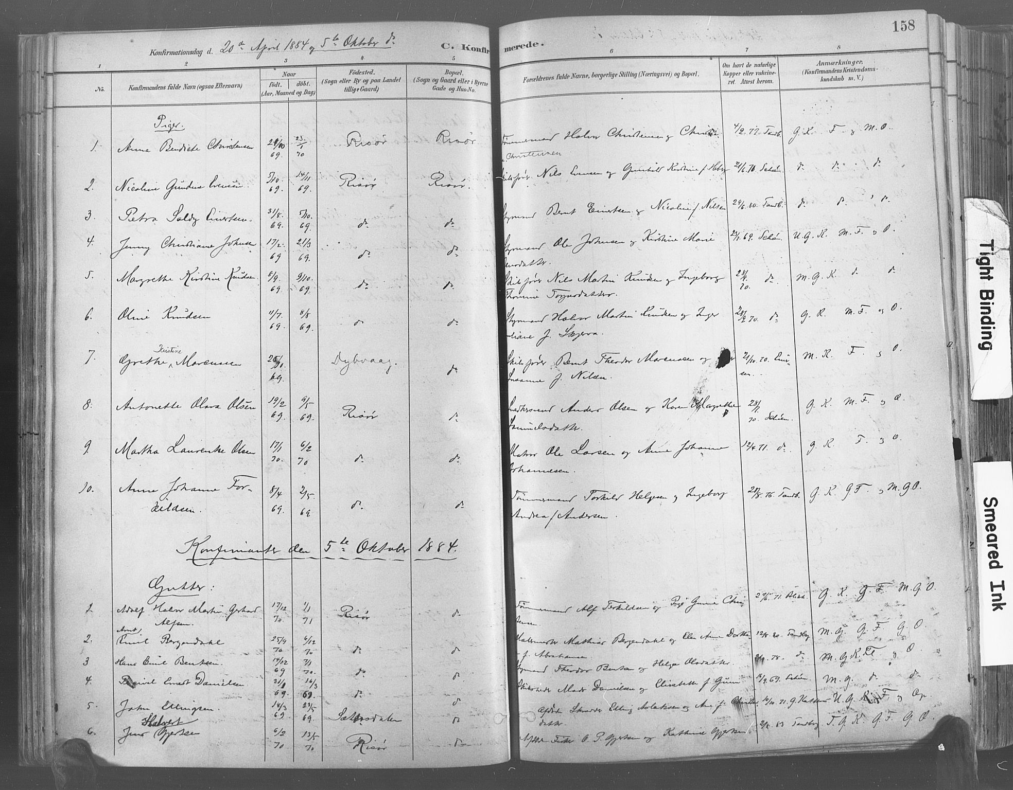 Risør sokneprestkontor, AV/SAK-1111-0035/F/Fa/L0005: Parish register (official) no. A 5, 1883-1895, p. 158