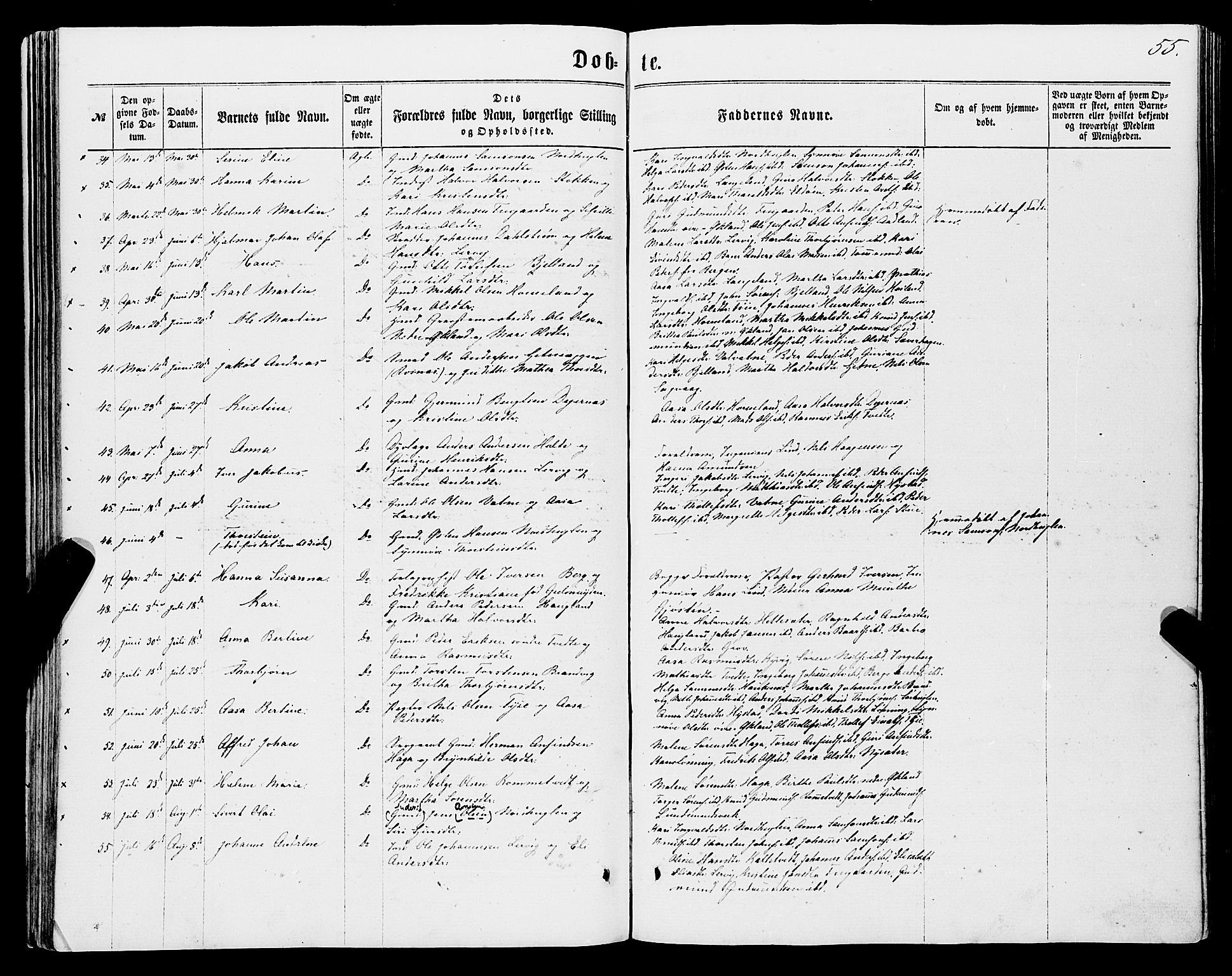 Stord sokneprestembete, SAB/A-78201/H/Haa: Parish register (official) no. B 1, 1862-1877, p. 55
