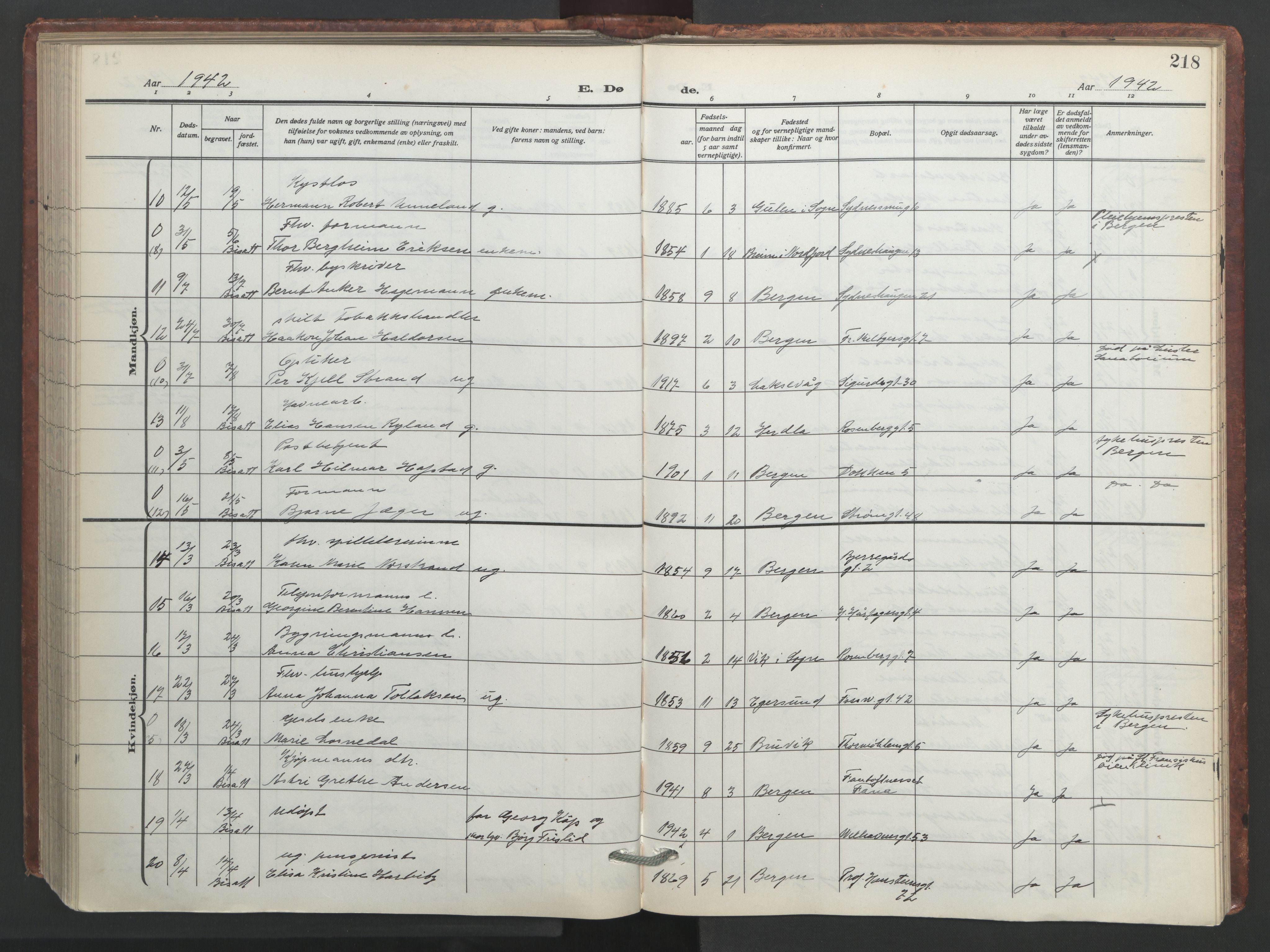 Johanneskirken sokneprestembete, SAB/A-76001/H/Hab: Parish register (copy) no. D 2, 1916-1950, p. 217b-218a