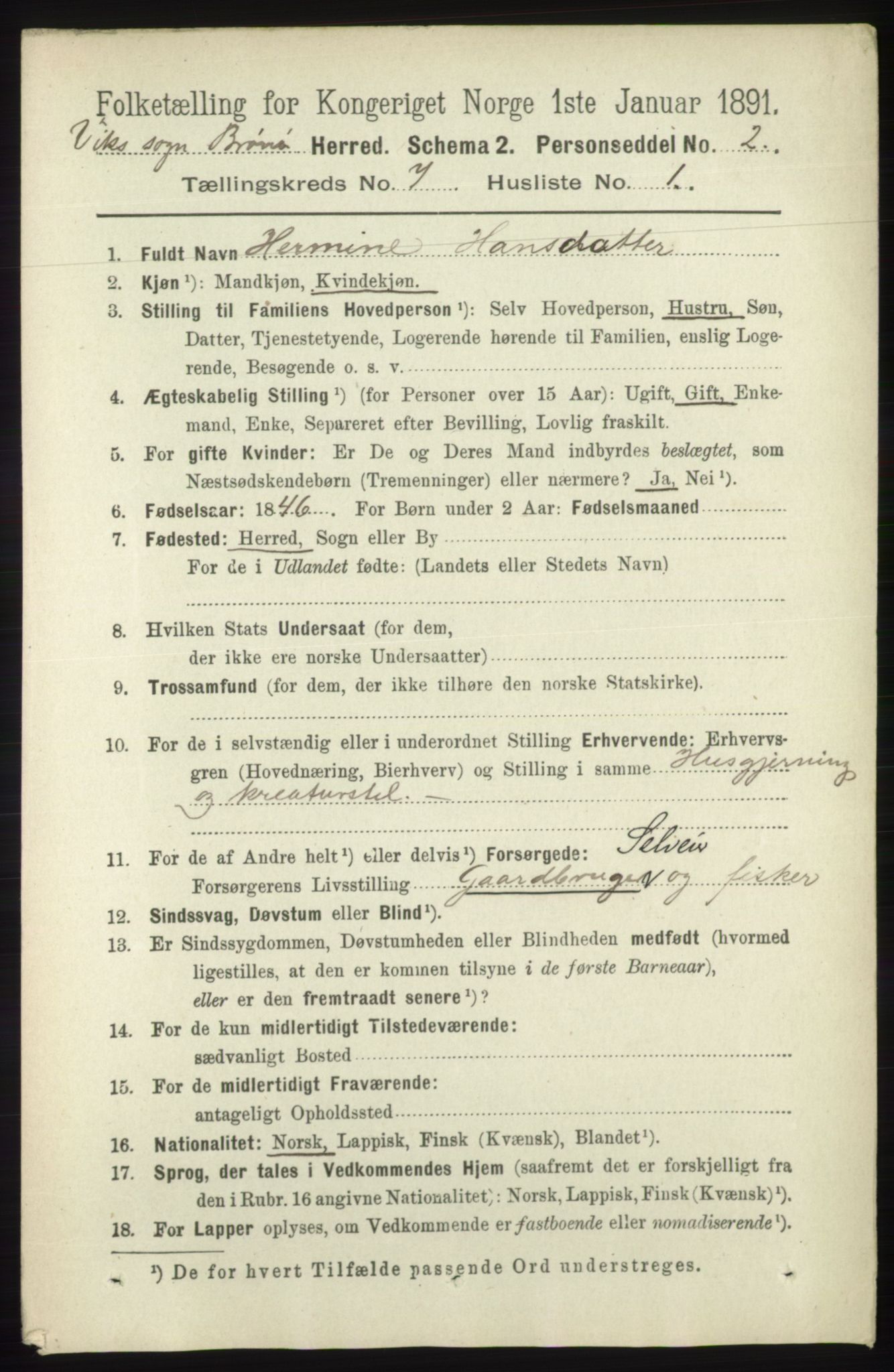 RA, 1891 census for 1814 Brønnøy, 1891, p. 3752