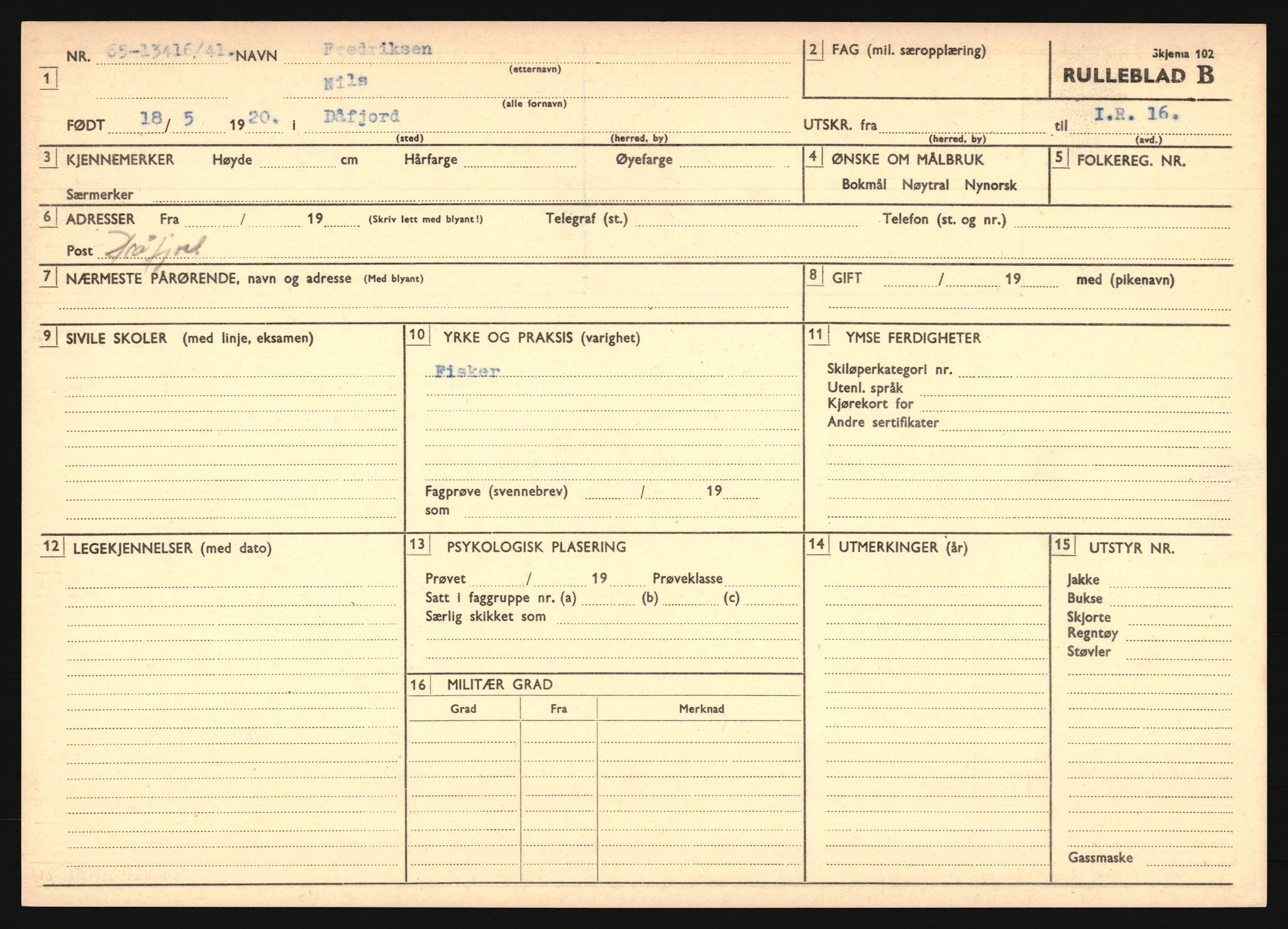 Forsvaret, Troms infanteriregiment nr. 16, AV/RA-RAFA-3146/P/Pa/L0024/0002: Rulleblad / Rulleblad for regimentets menige mannskaper, årsklasse 1941, 1941, p. 76