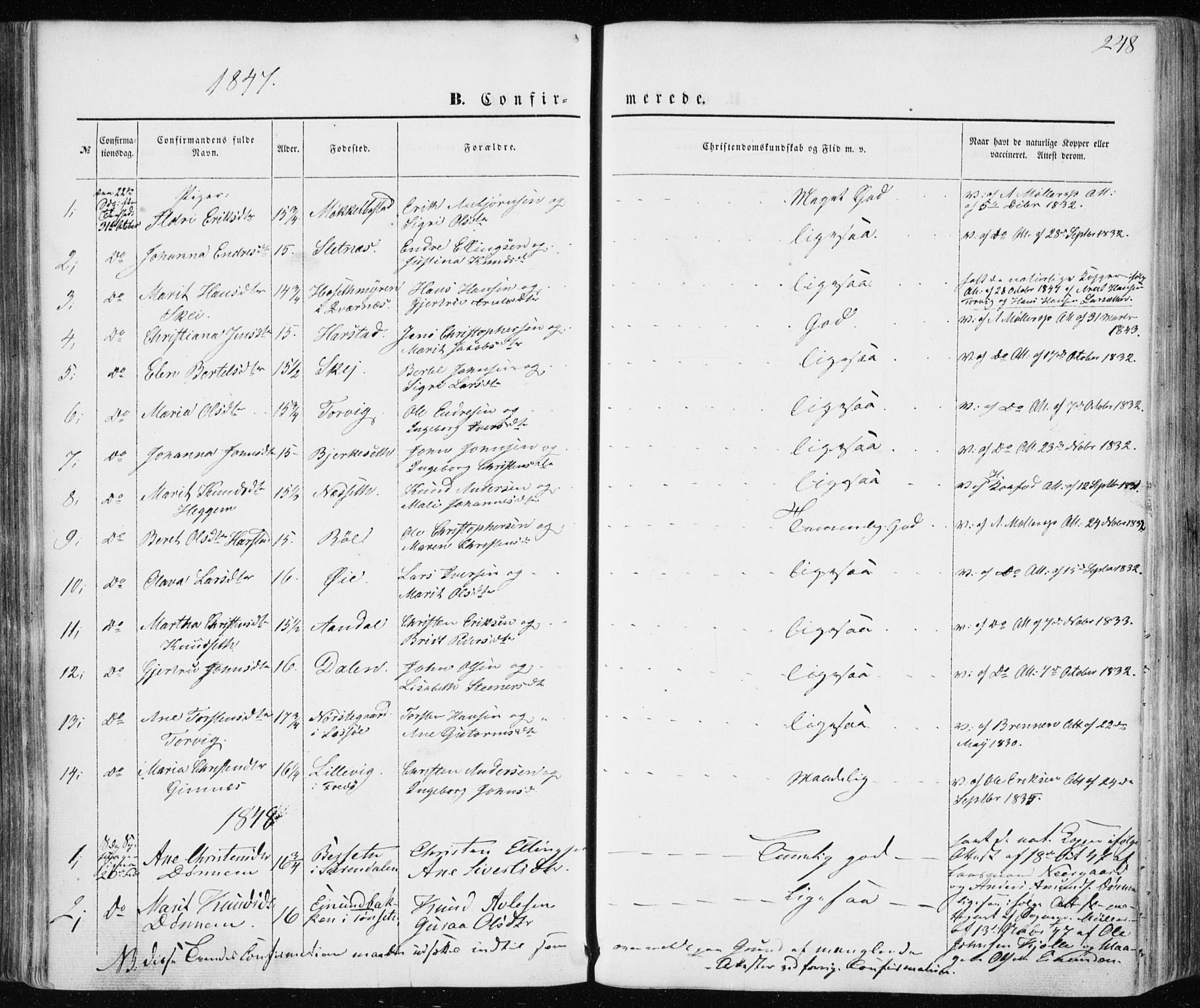 Ministerialprotokoller, klokkerbøker og fødselsregistre - Møre og Romsdal, AV/SAT-A-1454/586/L0984: Parish register (official) no. 586A10, 1844-1856, p. 248