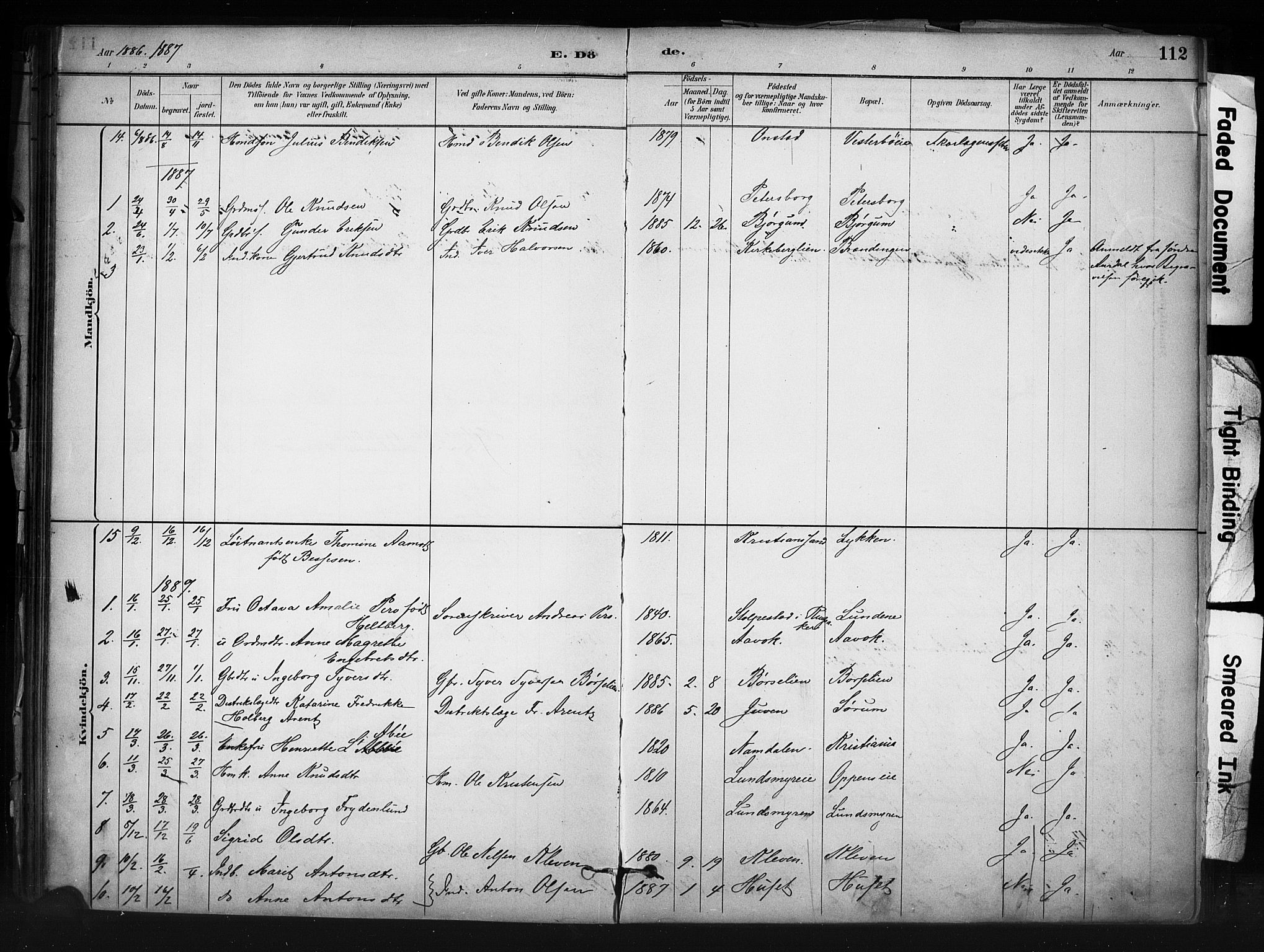 Nord-Aurdal prestekontor, SAH/PREST-132/H/Ha/Haa/L0013: Parish register (official) no. 13, 1883-1895, p. 112