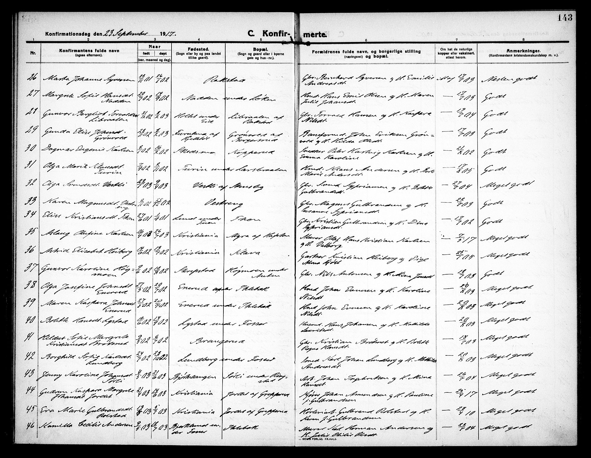 Høland prestekontor Kirkebøker, SAO/A-10346a/F/Fa/L0016: Parish register (official) no. I 16, 1912-1921, p. 143