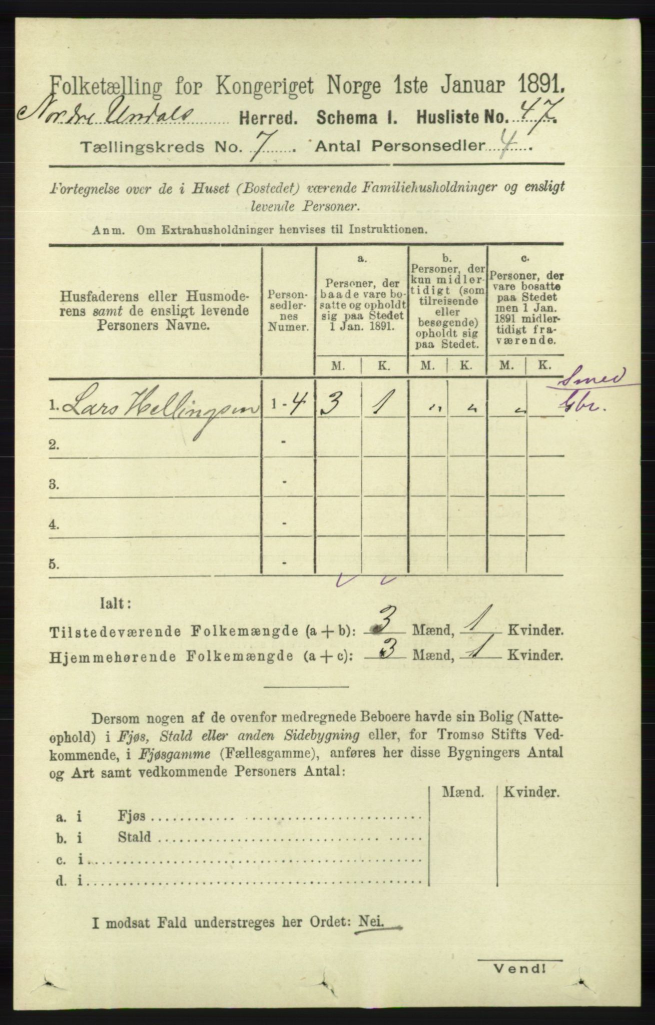 RA, 1891 census for 1028 Nord-Audnedal, 1891, p. 1779