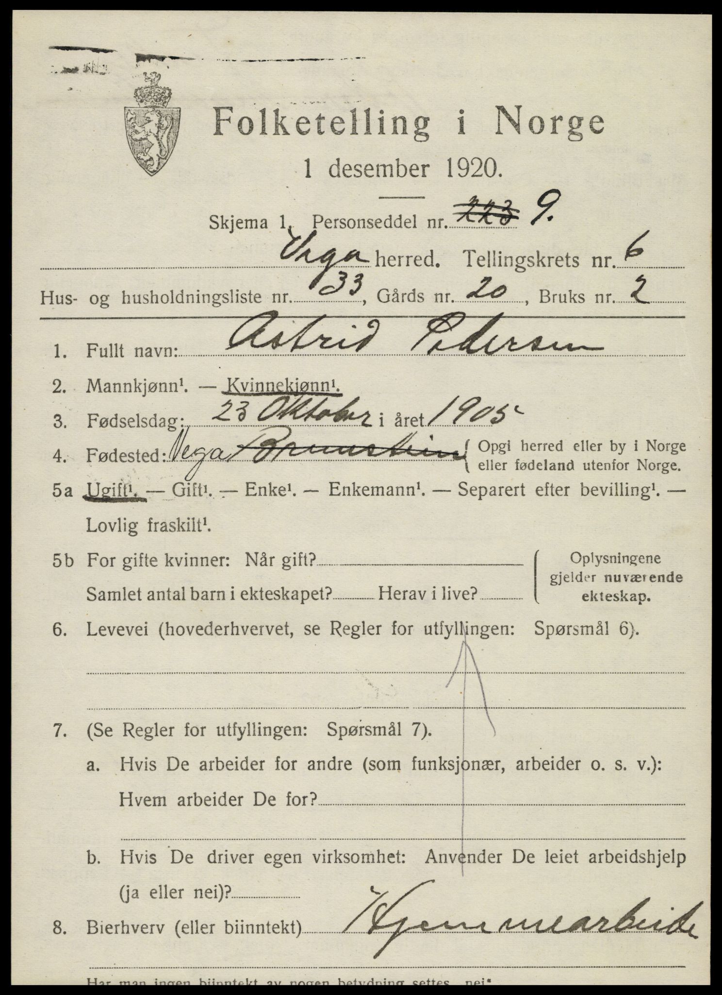 SAT, 1920 census for Vega, 1920, p. 3403
