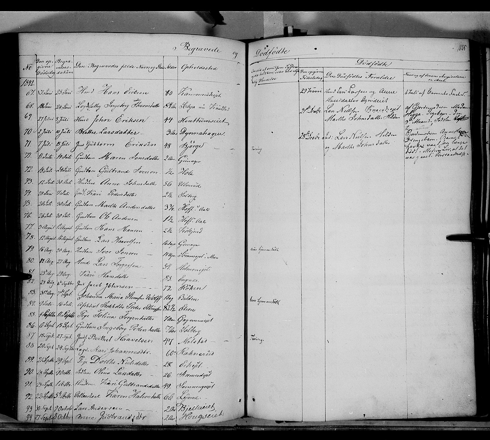 Gran prestekontor, SAH/PREST-112/H/Ha/Haa/L0011: Parish register (official) no. 11, 1842-1856, p. 1024-1025