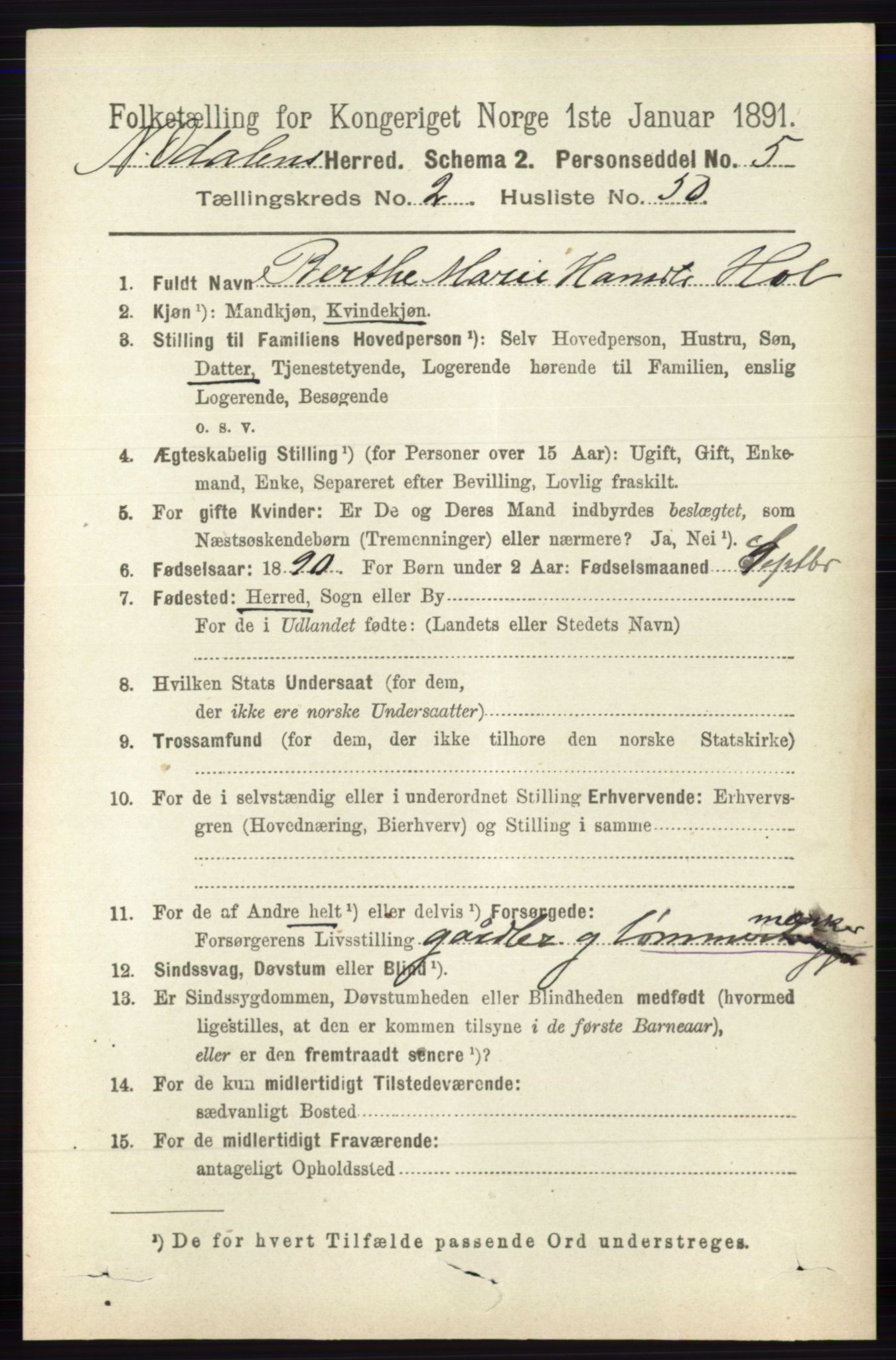 RA, 1891 census for 0418 Nord-Odal, 1891, p. 754