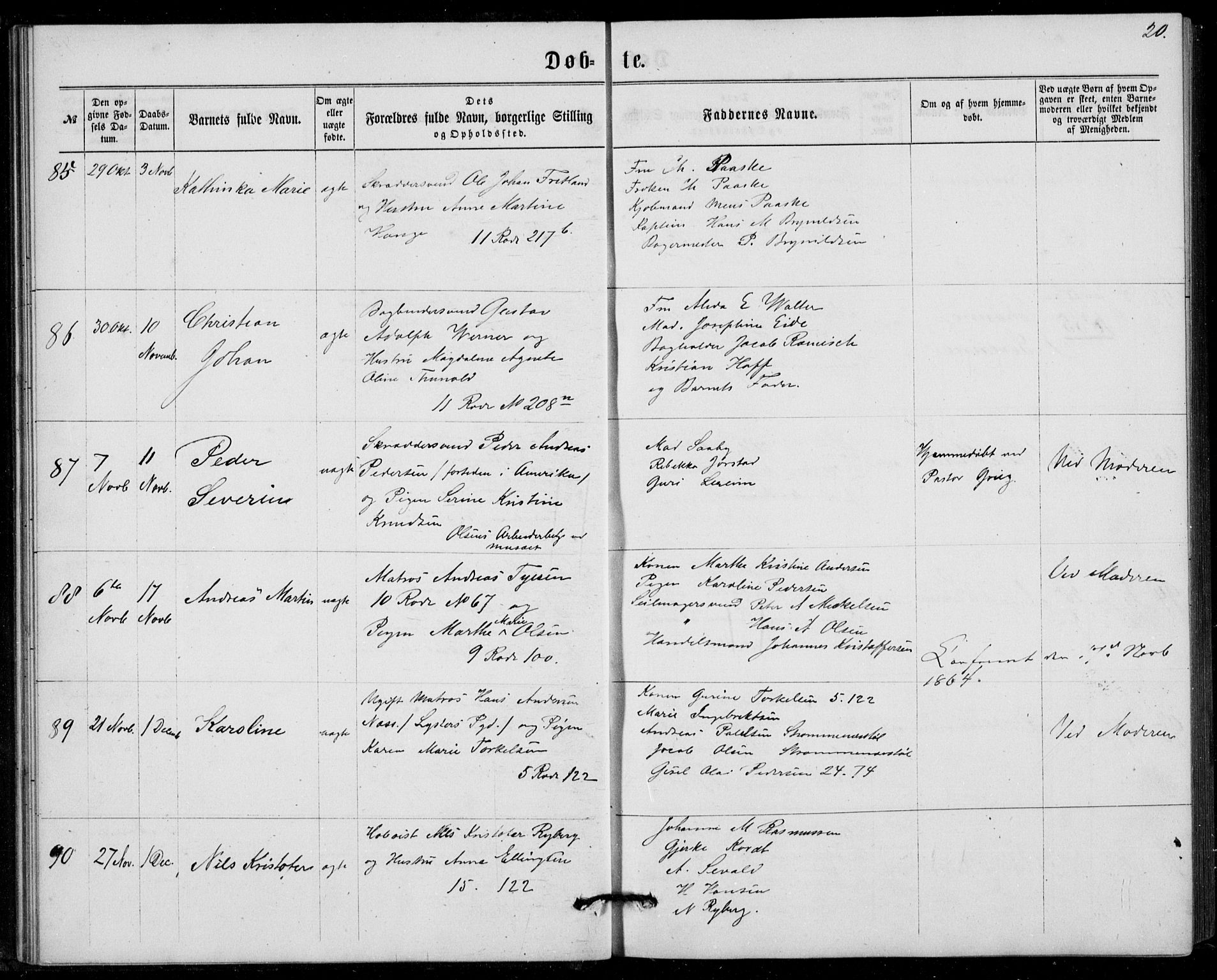 Fødselsstiftelsens sokneprestembete, ført av overlegen*, SAB/-: Parish register (official) no. A 1, 1863-1883, p. 20