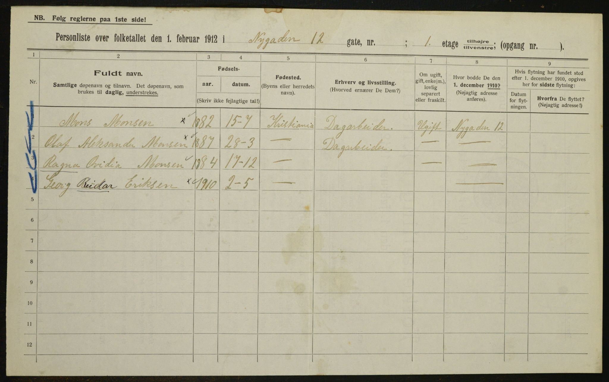 OBA, Municipal Census 1912 for Kristiania, 1912, p. 74690