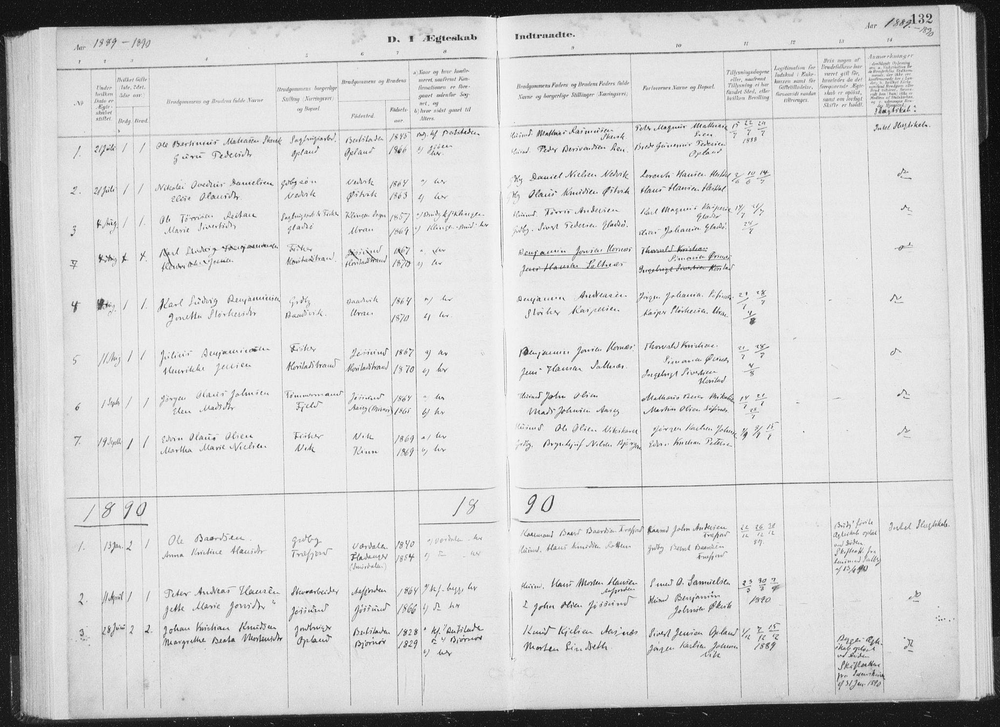 Ministerialprotokoller, klokkerbøker og fødselsregistre - Nord-Trøndelag, SAT/A-1458/771/L0597: Parish register (official) no. 771A04, 1885-1910, p. 132