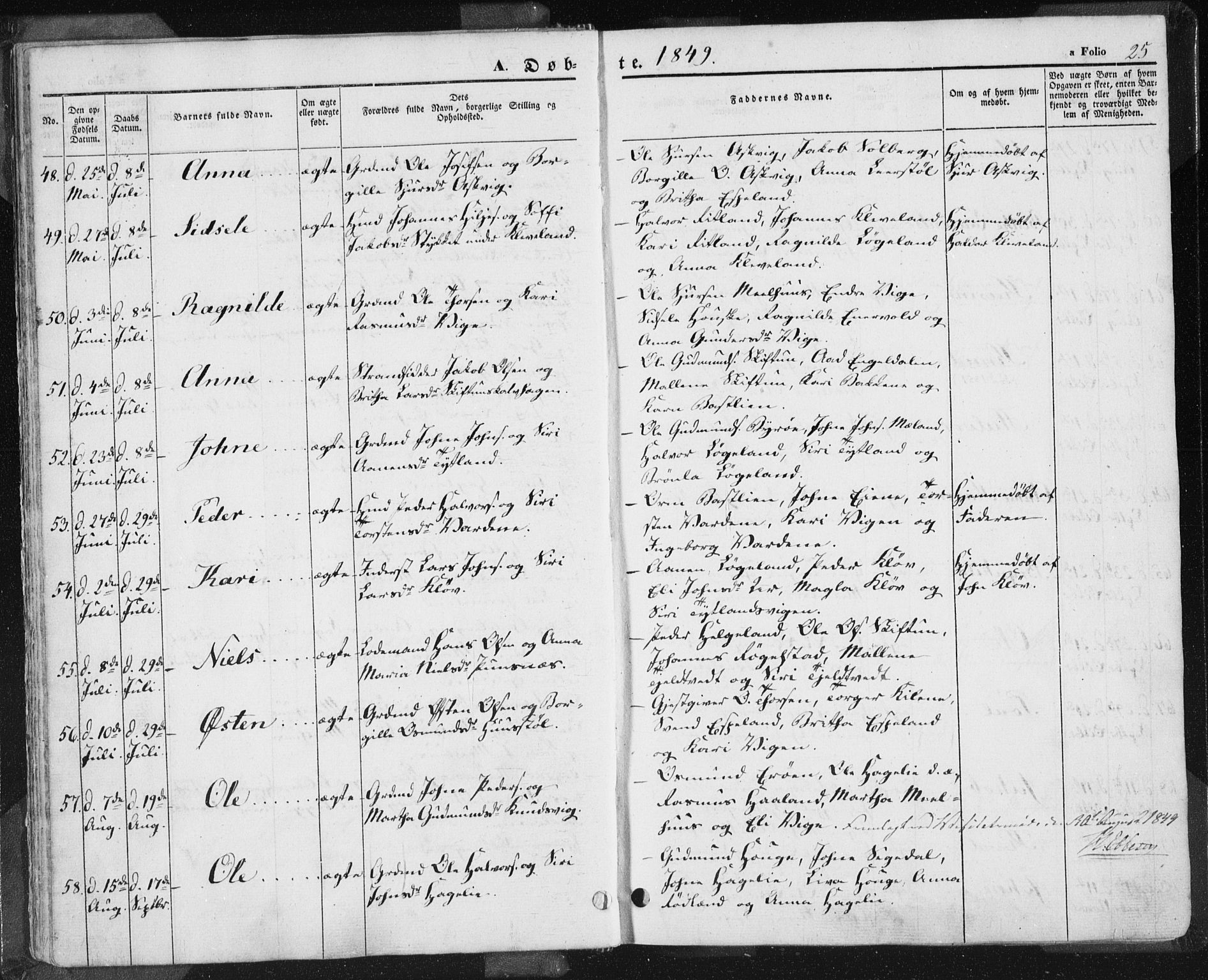 Hjelmeland sokneprestkontor, AV/SAST-A-101843/01/IV/L0009: Parish register (official) no. A 9, 1846-1860, p. 25