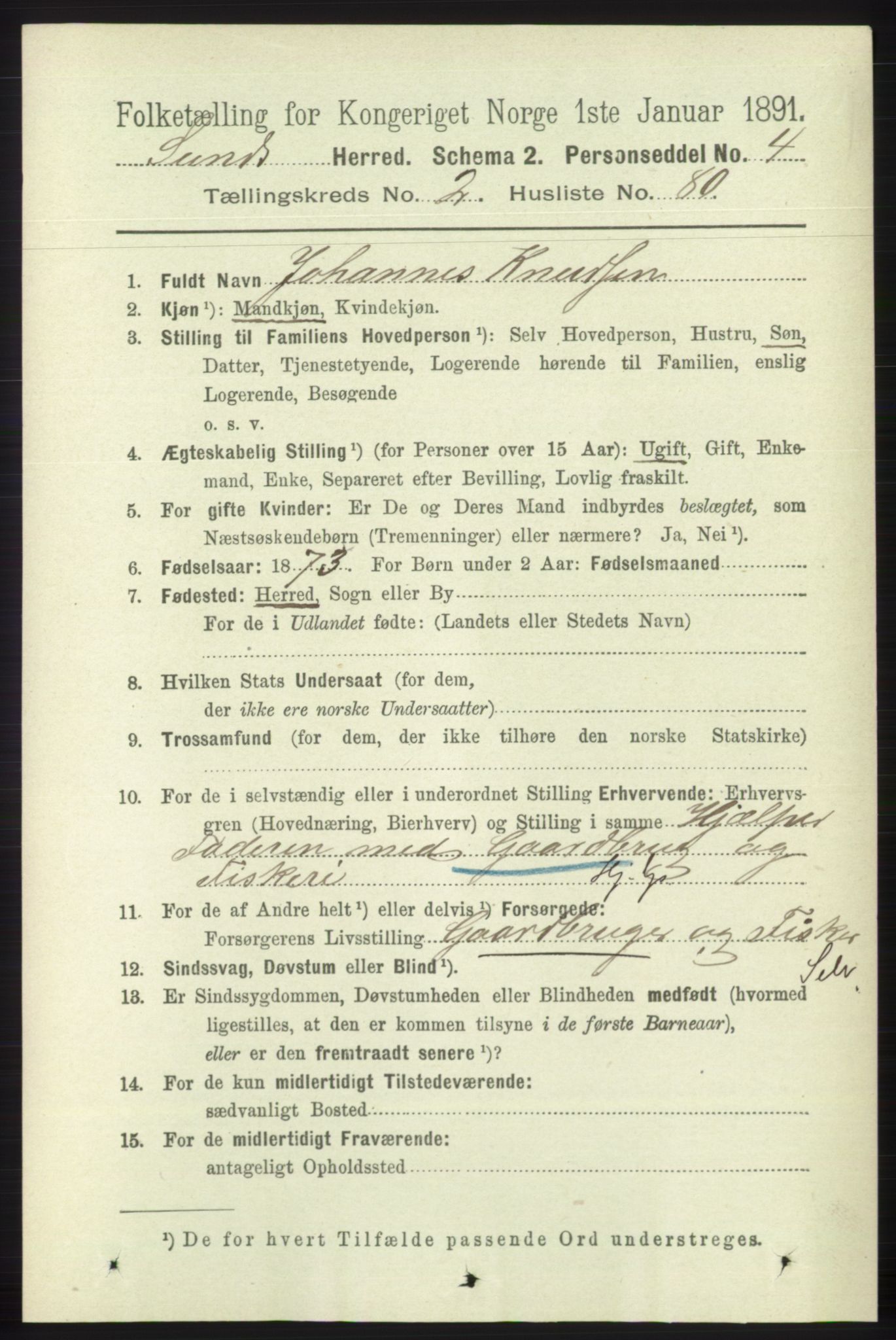 RA, 1891 census for 1245 Sund, 1891, p. 1104