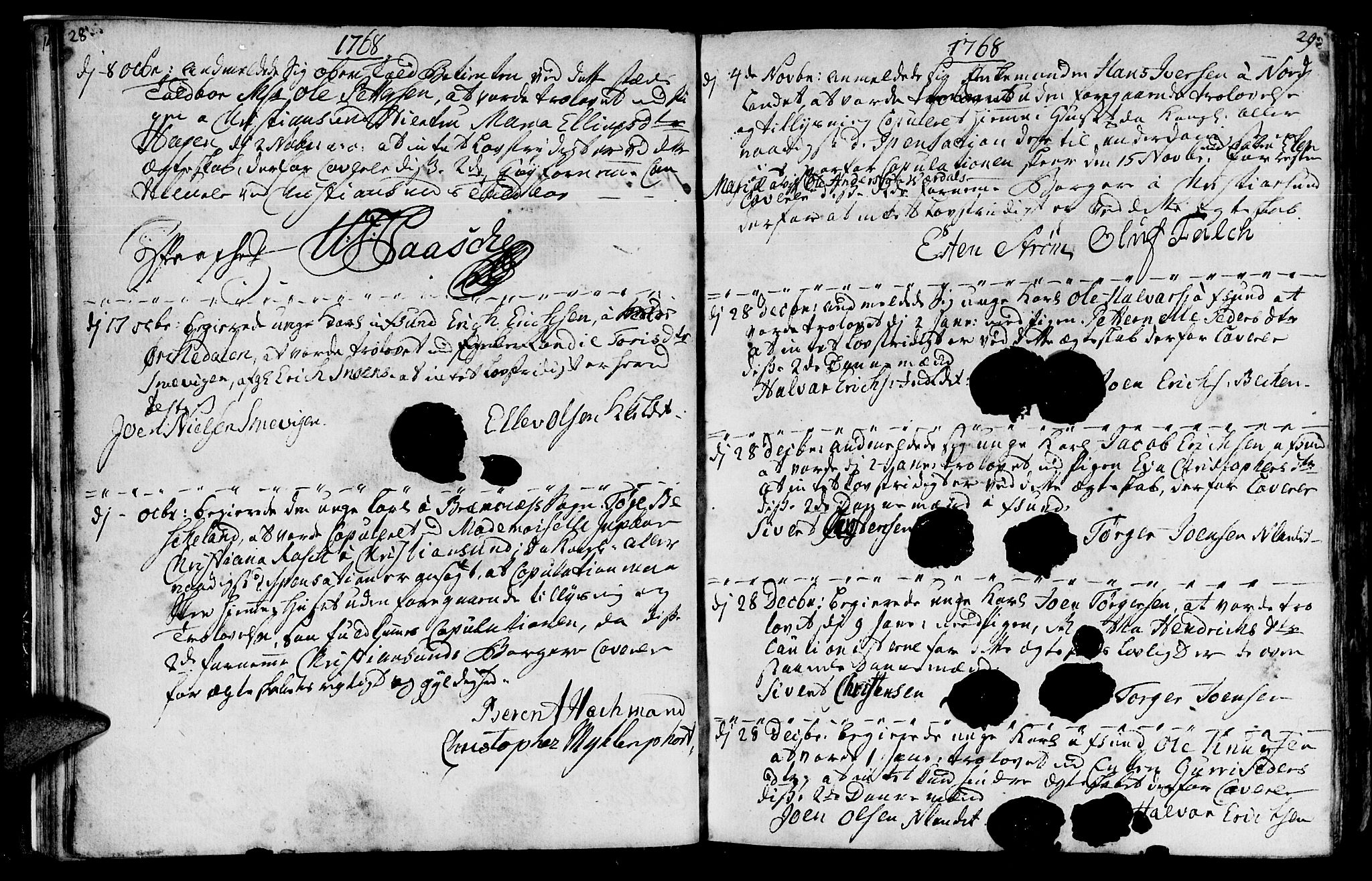 Ministerialprotokoller, klokkerbøker og fødselsregistre - Møre og Romsdal, AV/SAT-A-1454/568/L0794: Parish register (official) no. 568A03, 1764-1801, p. 28-29