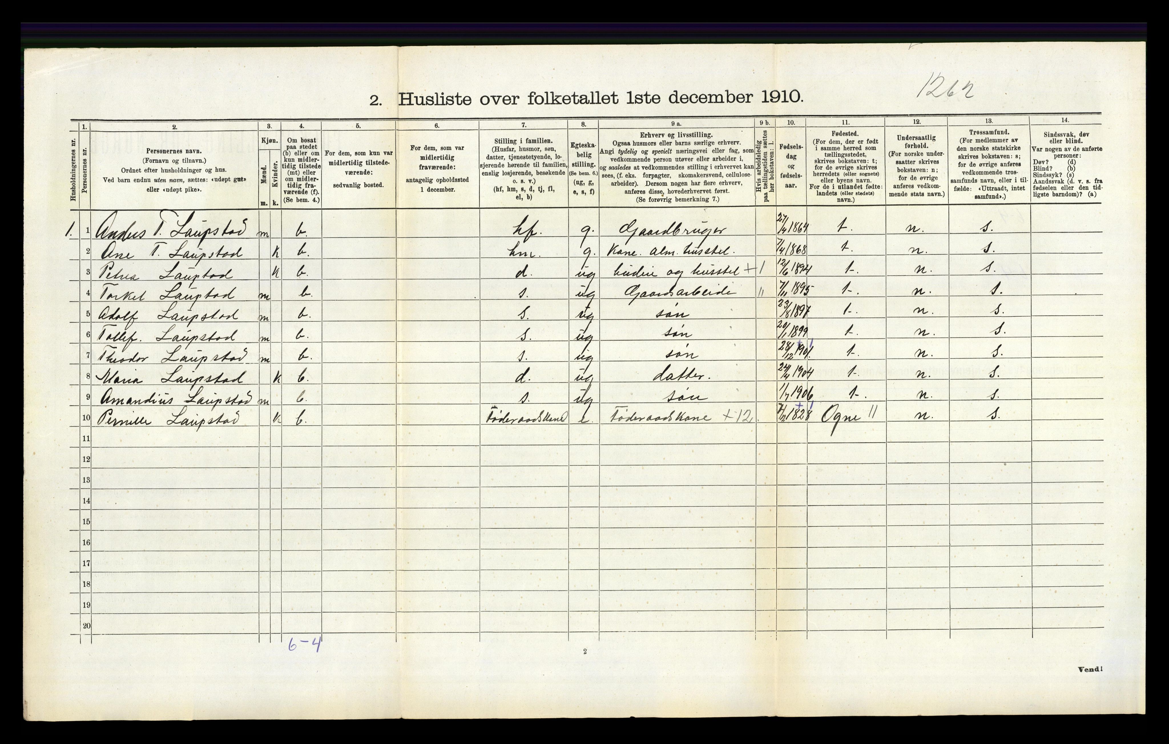 RA, 1910 census for Eigersund, 1910, p. 417