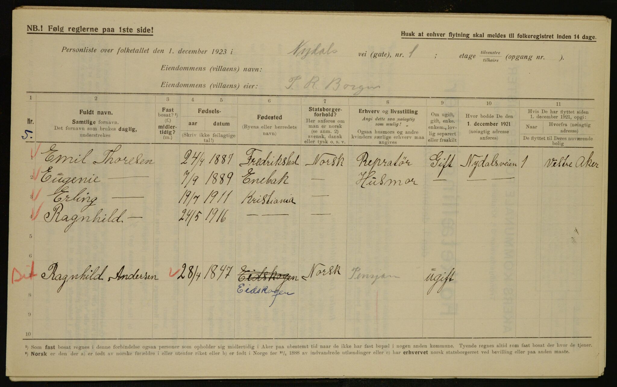 , Municipal Census 1923 for Aker, 1923, p. 16122