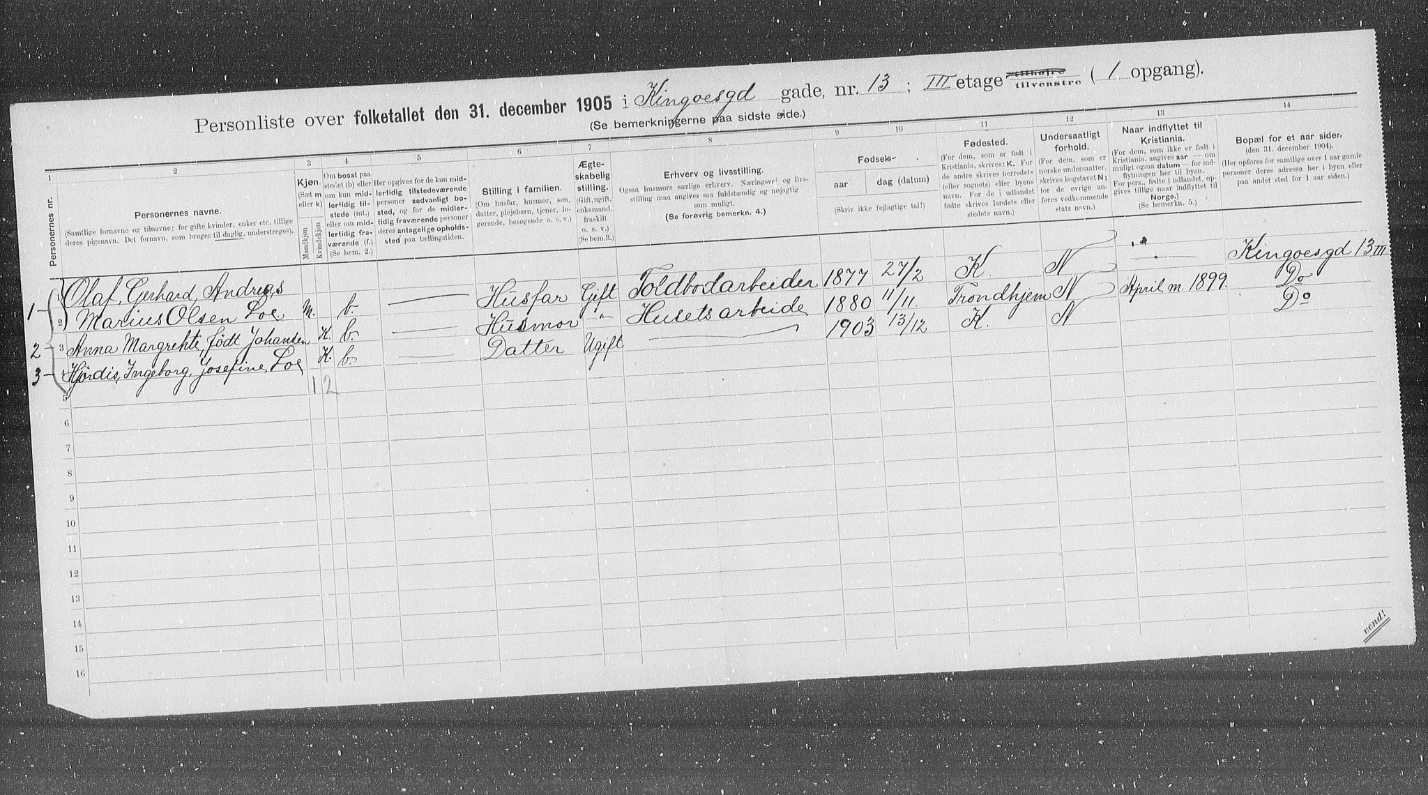 OBA, Municipal Census 1905 for Kristiania, 1905, p. 26010